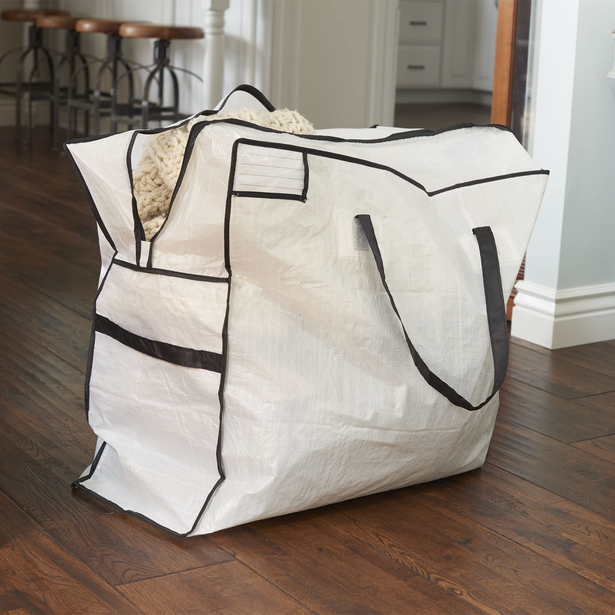 Household Essentials 2622 MightyStor Large Storage Bag with Handles  Clothing and Linen Storage Bag  White Tarp with Black Trim