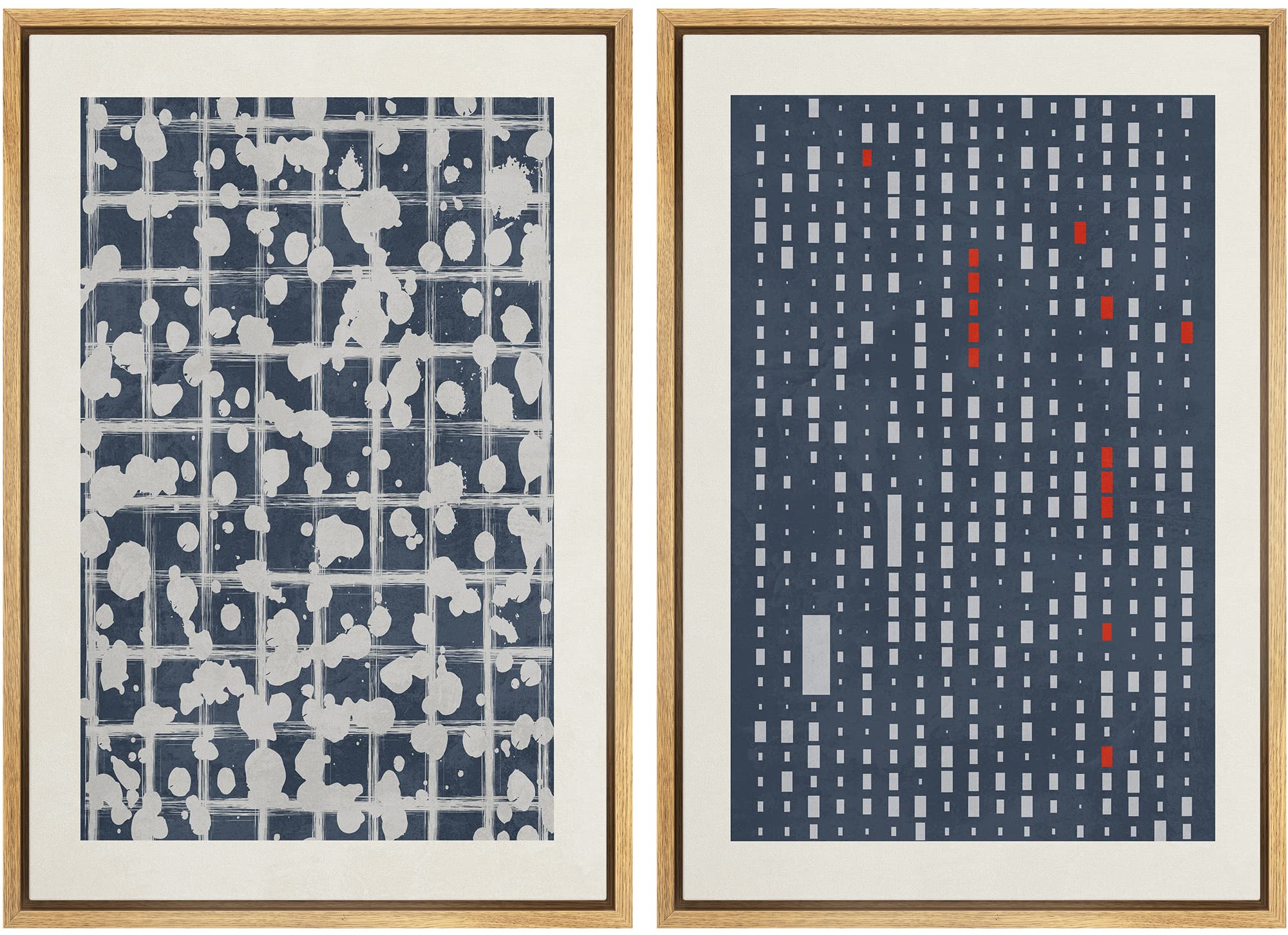 Signwin Framed Canvas Print Wall Art Set Mid-Century Geometric Retro Grid Landscape Abstract Shapes Illustrations Minimal Decora