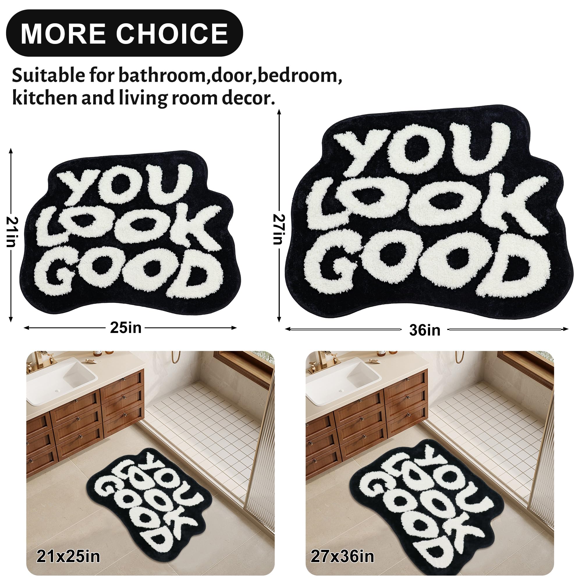 Oturgor Large You Look Good Bath Mat 36''X27'' Black And White Bathroom Rug For Bathroom Decor For Bathtub Kitchen Bedroom