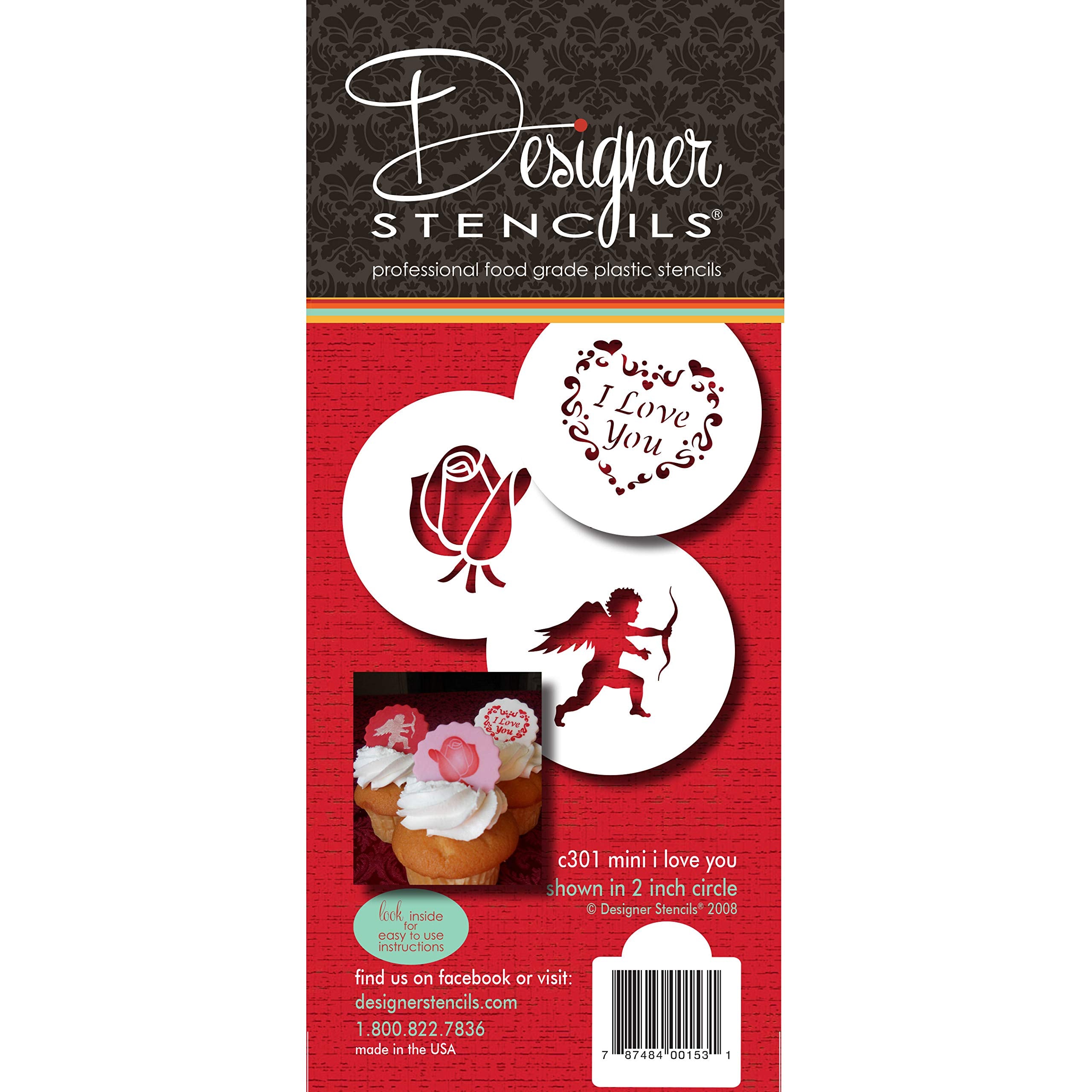 Designer Stencils I Love You Cupcake And Cookie Stencil (Small), (Cupid, Rose, Heart), Beige/Semi-Transparent