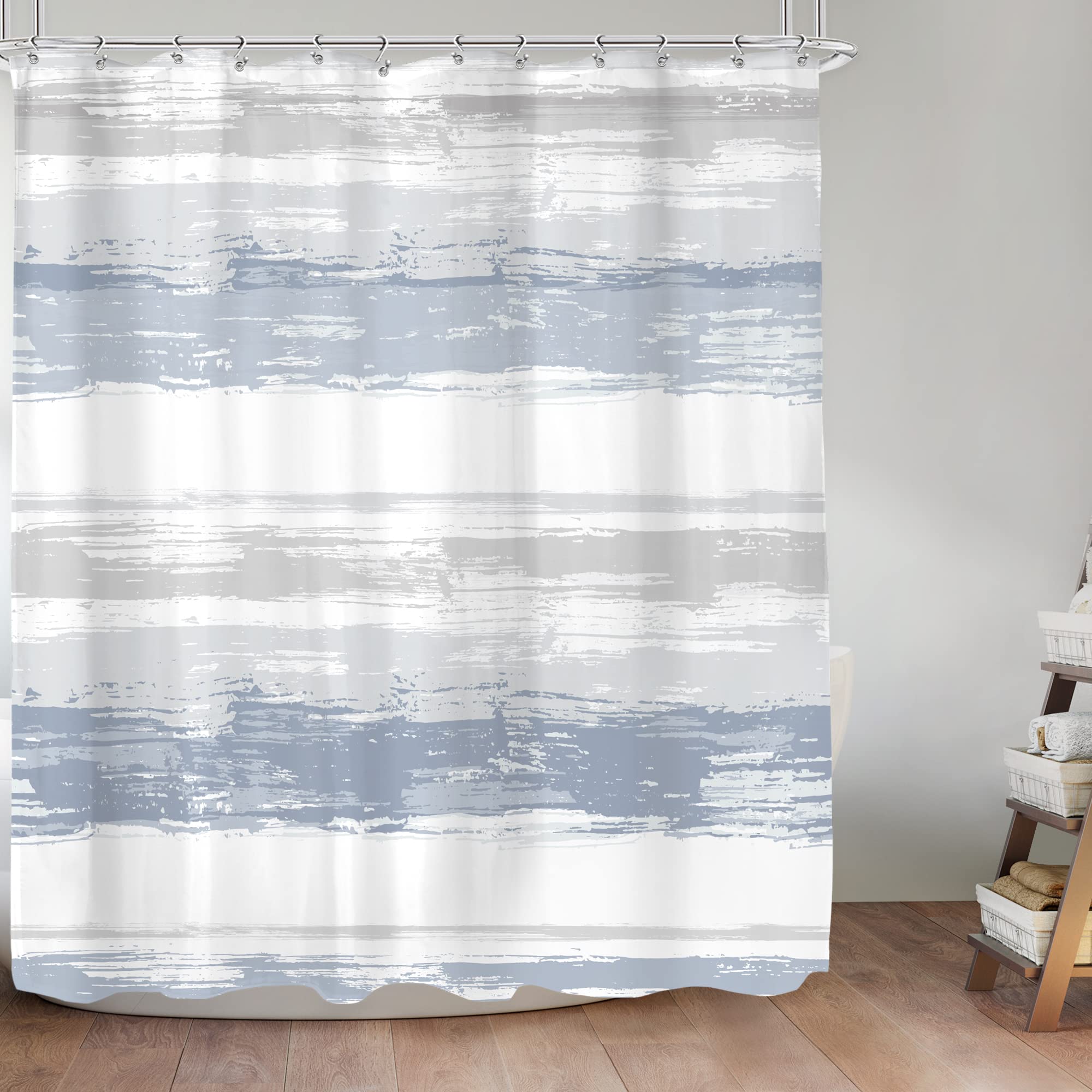 Komllex Abstract Blue Shower Curtain For Bathroom Decor 60Wx72H Modern Grey White Striped Aesthetic Minimalist Geometric Simple