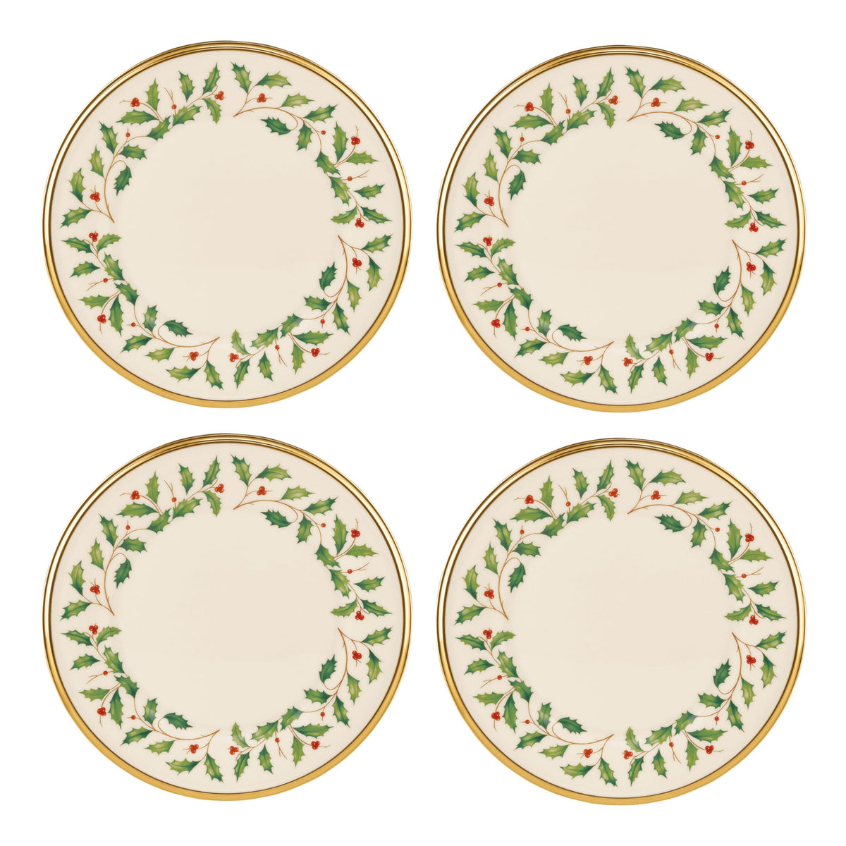 Lenox Holiday Salad Plates, Set Of 4, 4 Count, Red & Green
