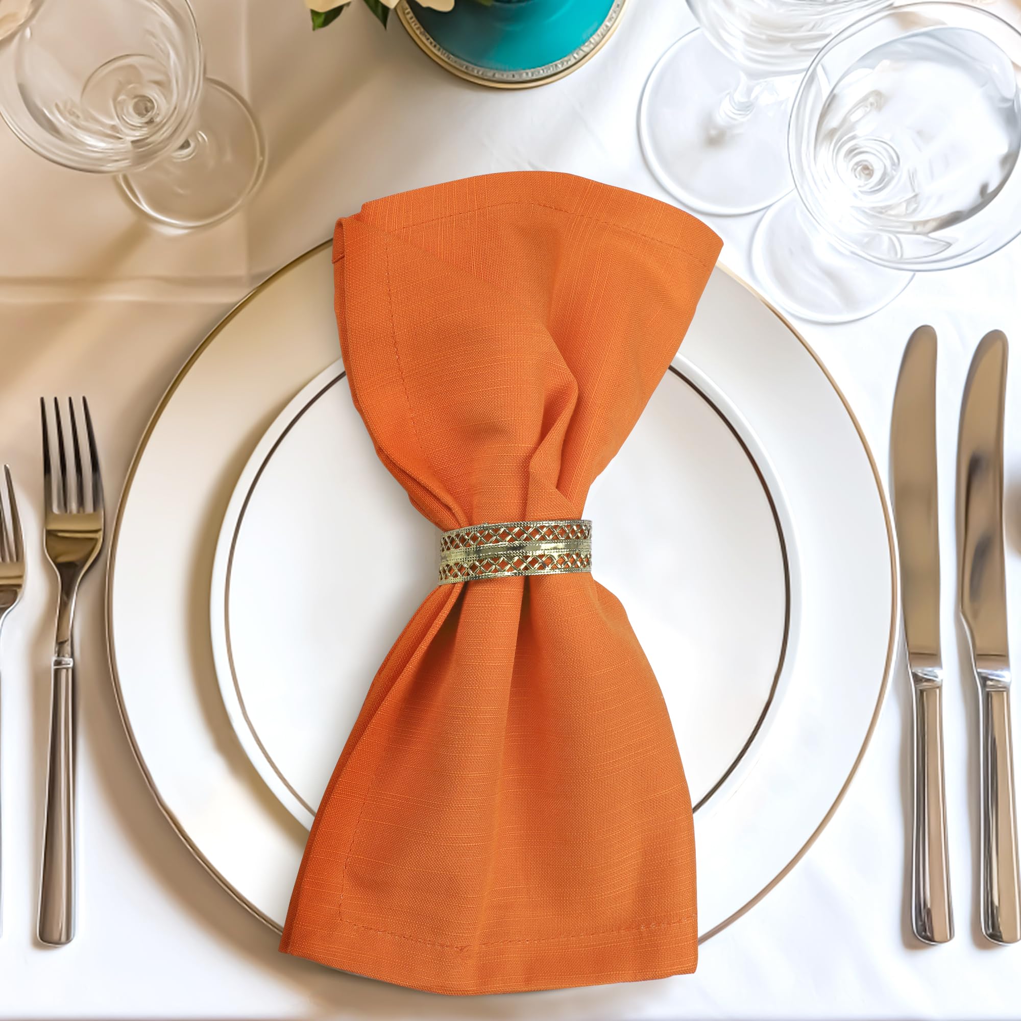 Urban Villa Dinner Napkins Solid Slub Set Of 12 Orange Color Halloween Dinner Napkins Size 20X20 In Cloth Napkins Cotton Cloth N