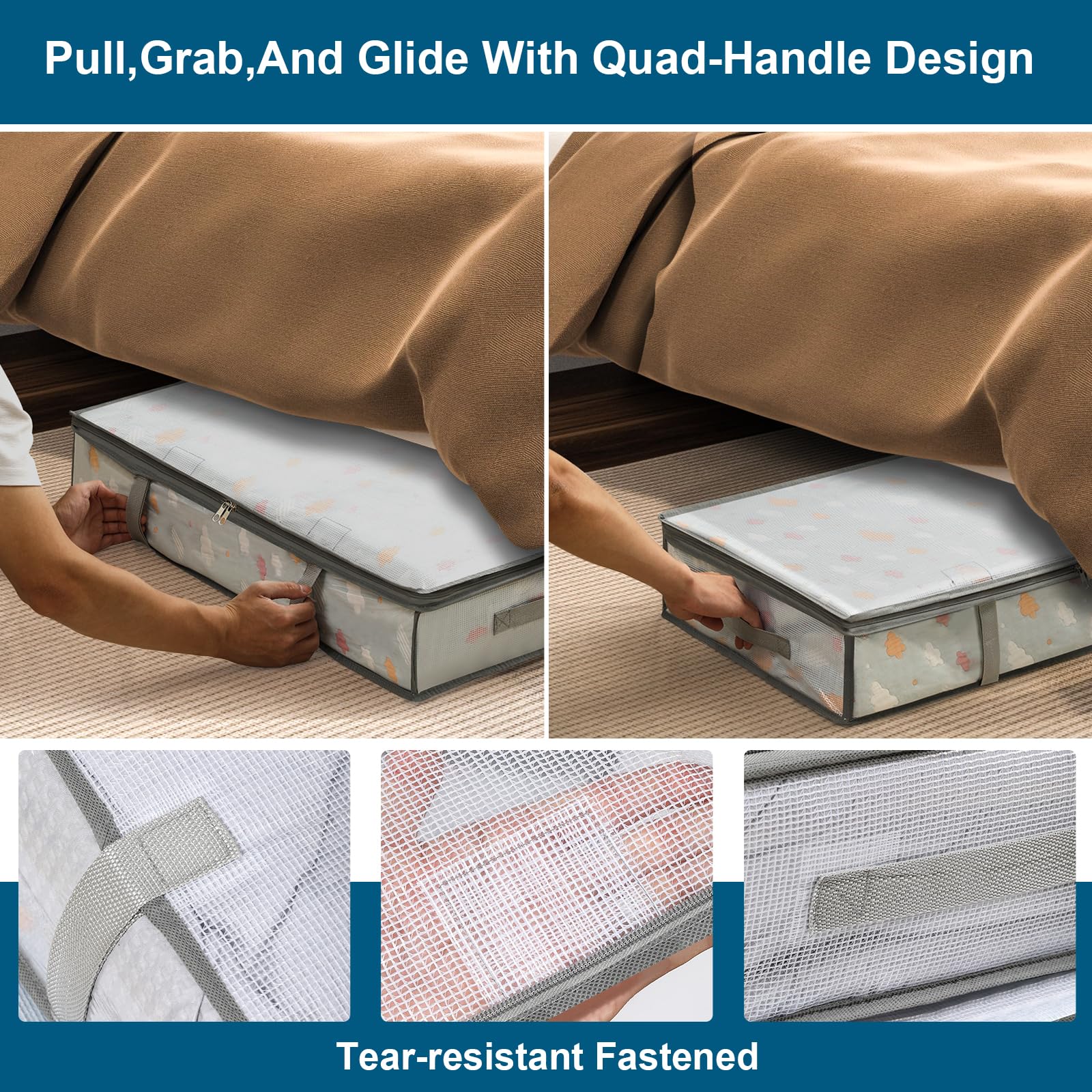 4 Packs Under Bed Storage Containers Bins, Humid-Proof Plastic Underbed Storage Bins, Closet Organizers and Clothes Storage Bags