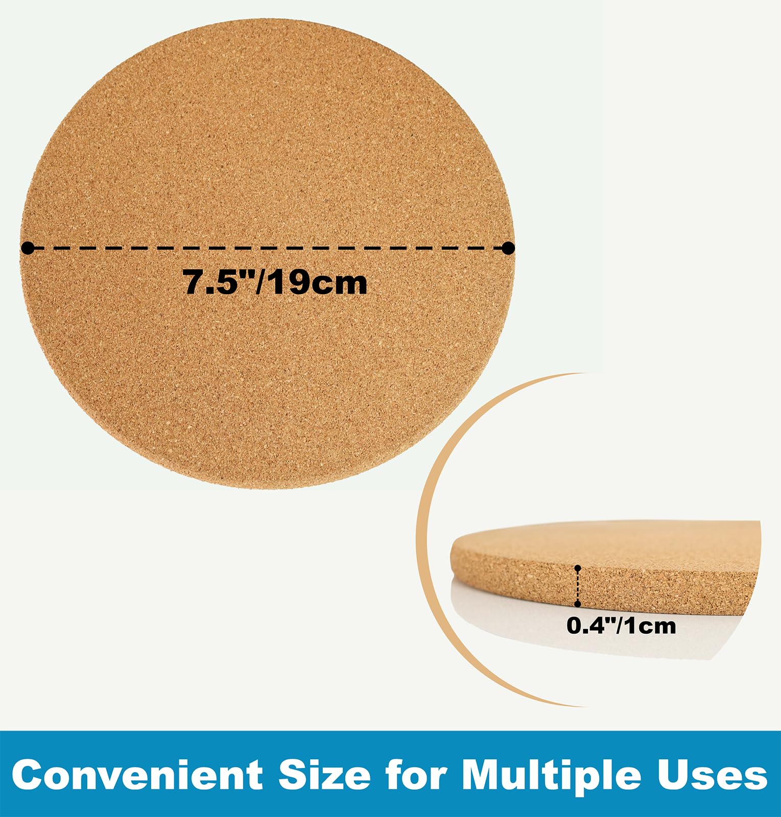 Round Cork Trivets, 7.5 Inches Heat Cork Trivets For Hot Dishes, Pots And Pans, Plant Trivets, 4-Pack