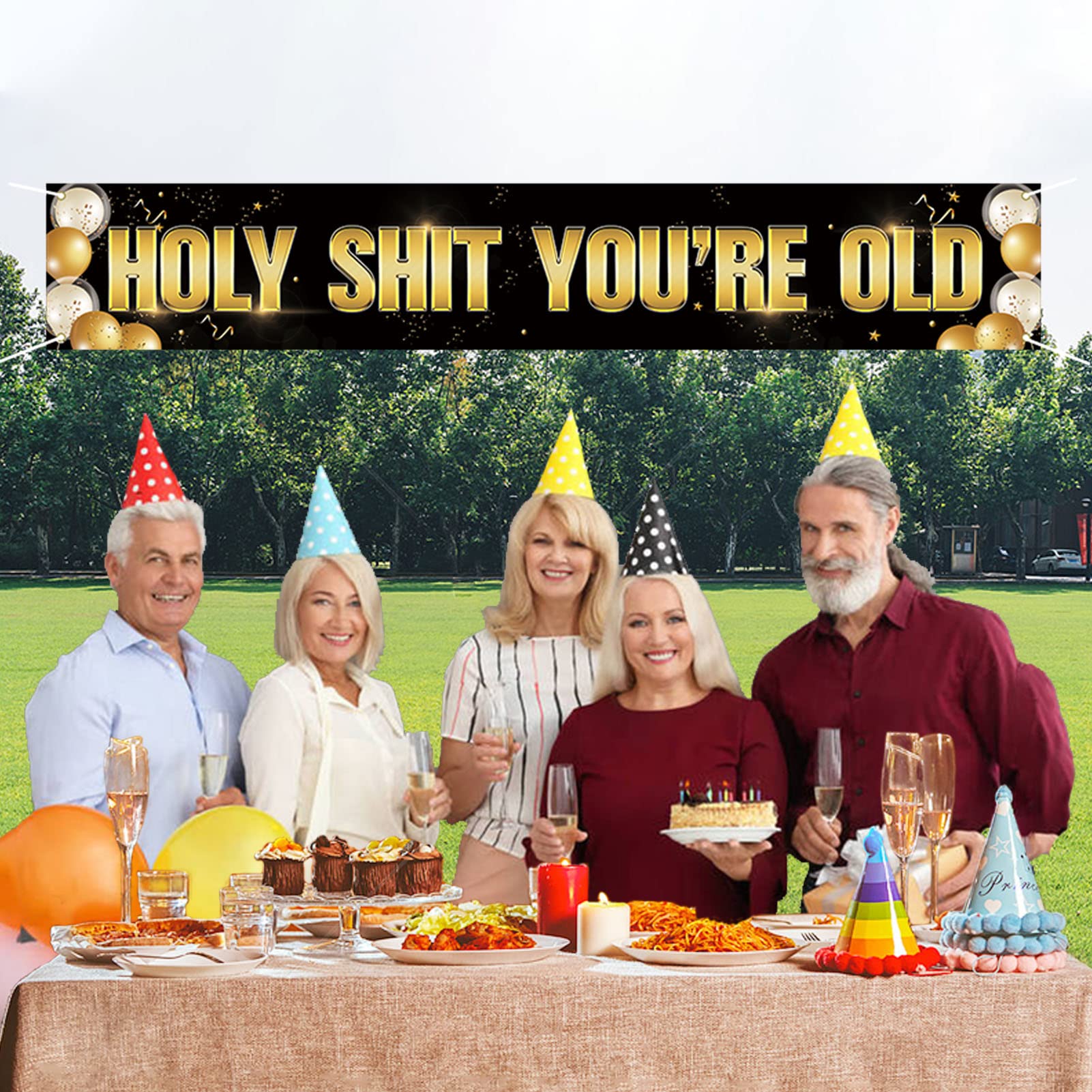 Ushinemi Holy Shit Youre Old Banner, Large Hilarious Birthday Decorations For Men Women, 30Th 40Th 50H 60Th 70Th 80Th 90Th Birth