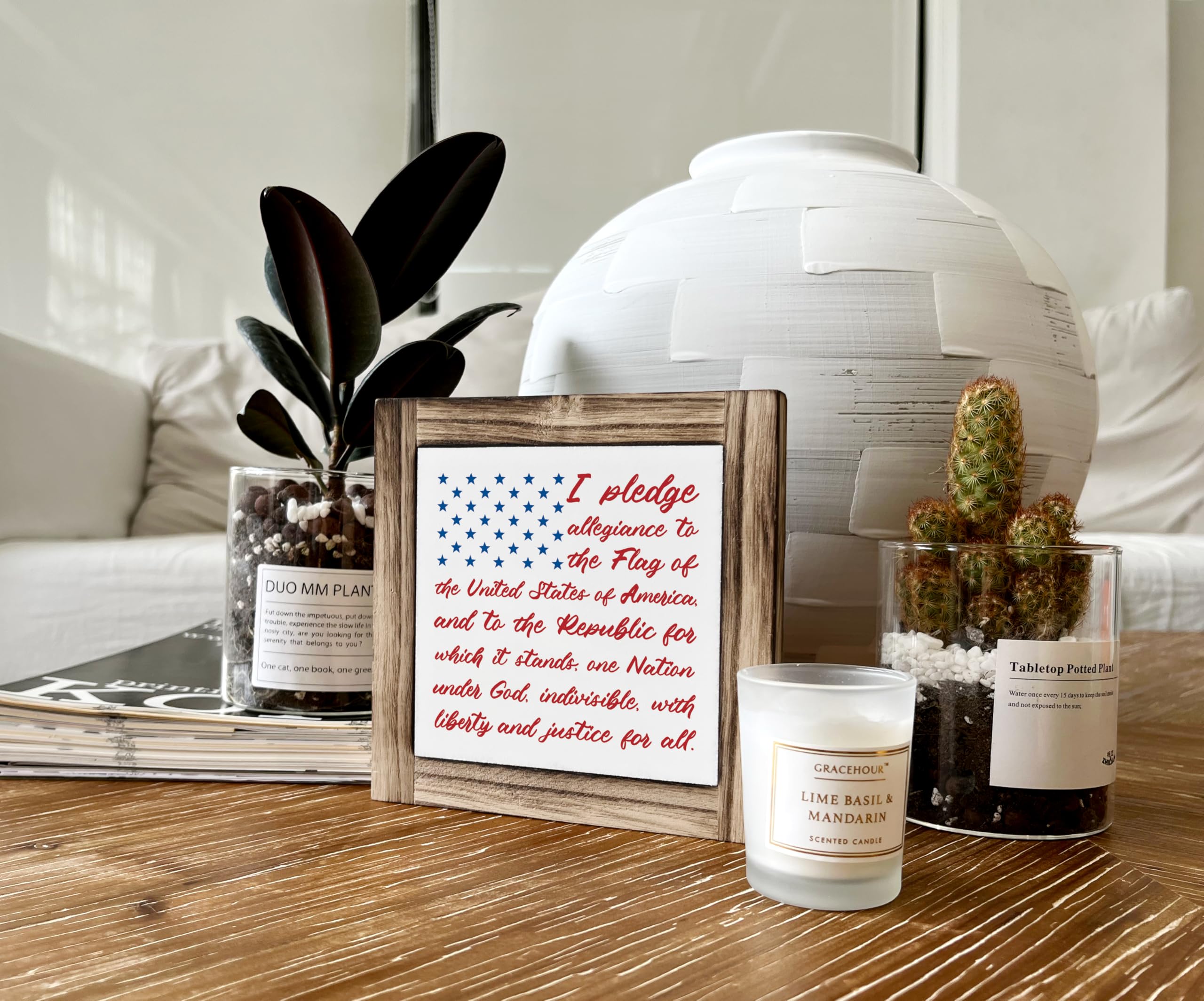 Patriotic Wood Plaque Sign, I Pledge Allegiance to the Flag of United States of America, Box Wood Plaques Desk D  cor, American