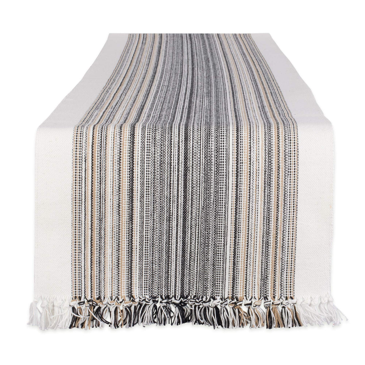 Dii Everyday Collection Fringed Stripe Tabletop, Table Runner, 14X108, Black