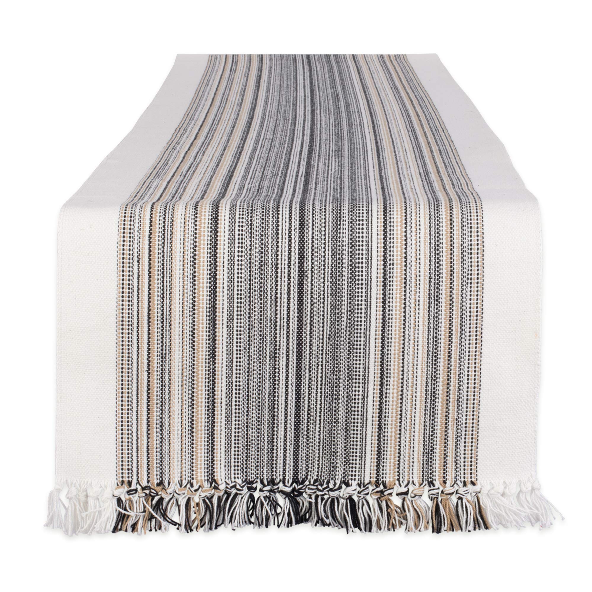 Dii Everyday Collection Fringed Stripe Tabletop, Table Runner, 14X72, Black
