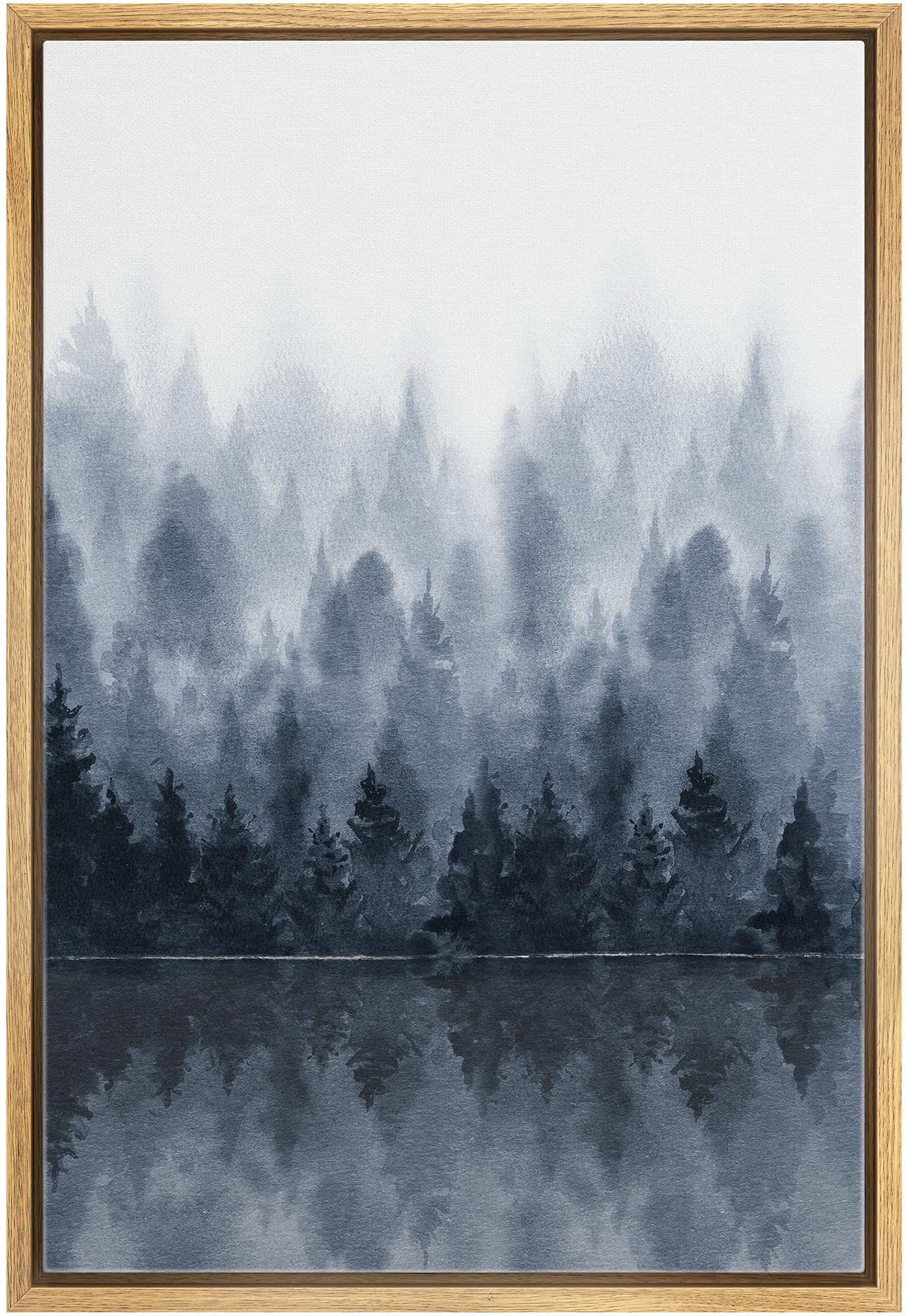 Signwin Framed Canvas Print Wall Art Woodland Nursery Decor Blue Winter Mist Pastel Mountain Forest Nature Modern Art Landscape