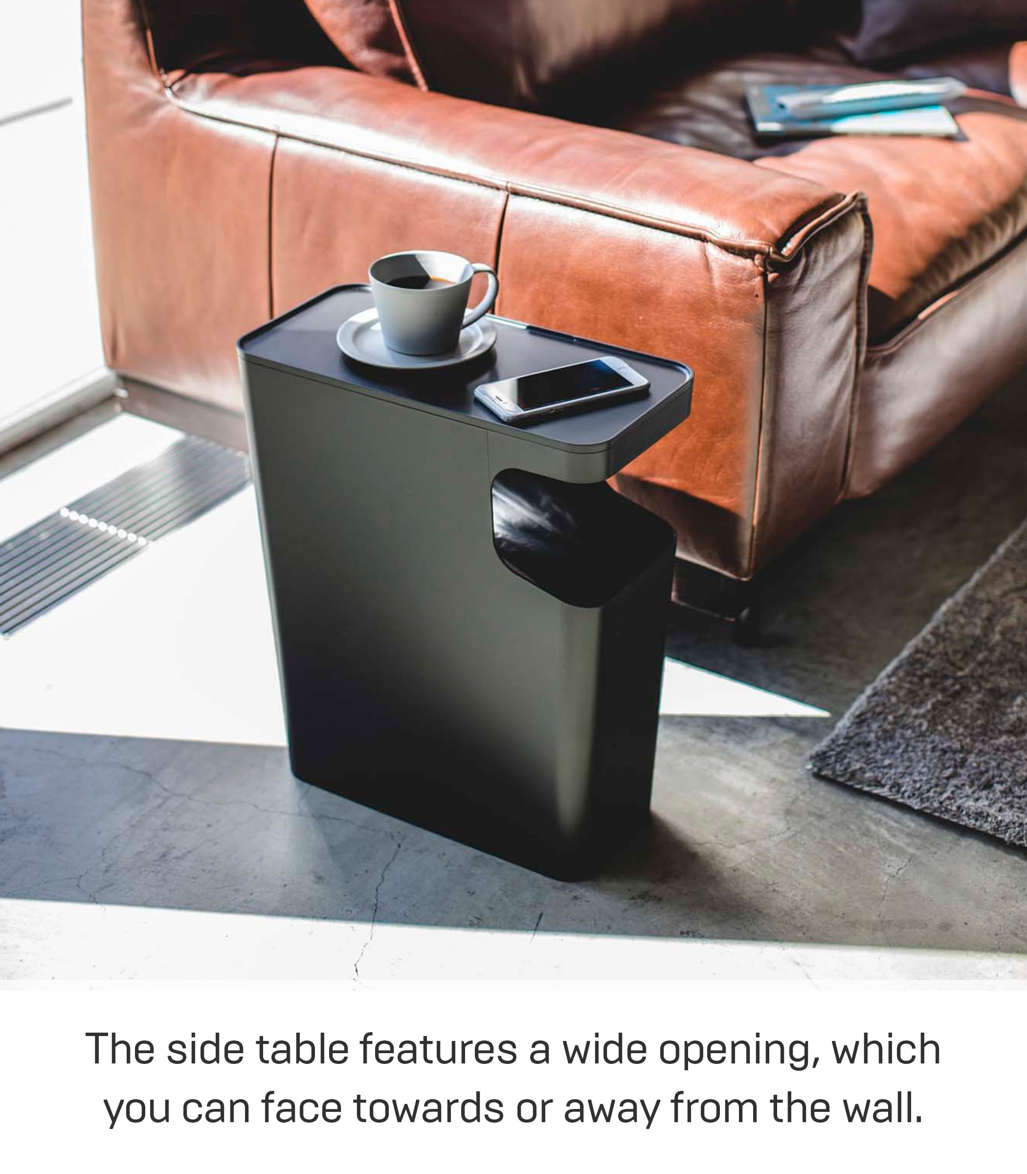 YAMAZAKI home Tower Side table and Trash can Black