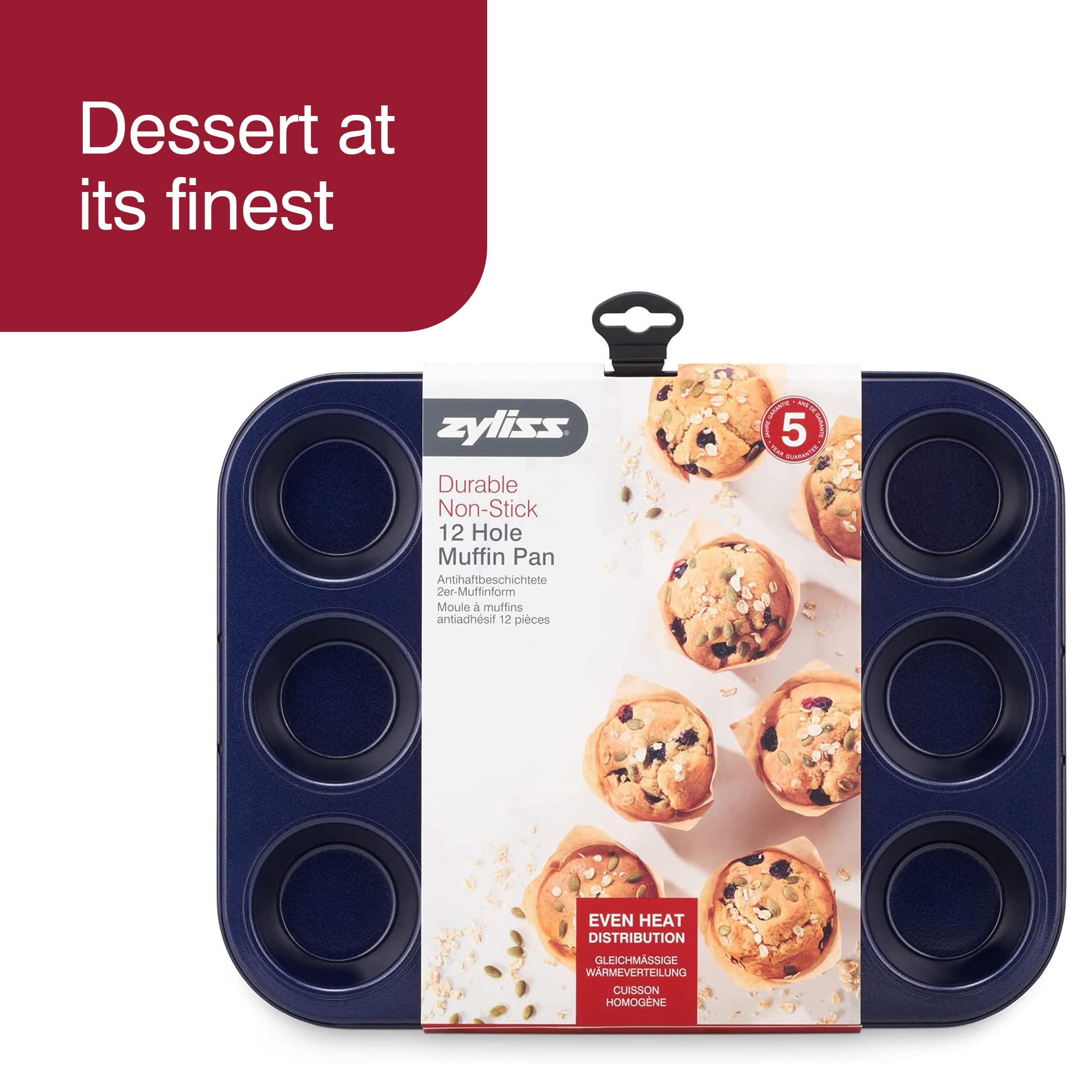 Zyliss E980200 Non-Stick 12 Hole Muffin Tin | Carbon Steel | Dark Blue | Baking Tins/Yorkshire Puddings/Mini Cake/Small Cakes |