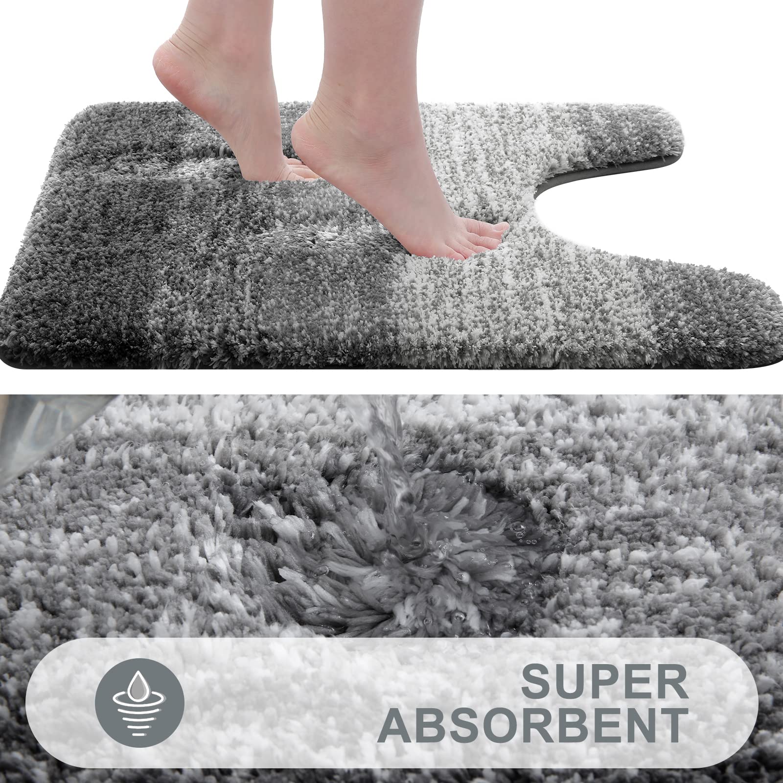 OLANLY Luxury Toilet Rugs U-Shaped 24x20  Extra Soft and Absorbent Microfiber Bathroom Rugs  Non-Slip Plush Shaggy Toilet Bath Mat  Machine Wash Dry  Contour Bath Rugs for Toilet Base  Grey
