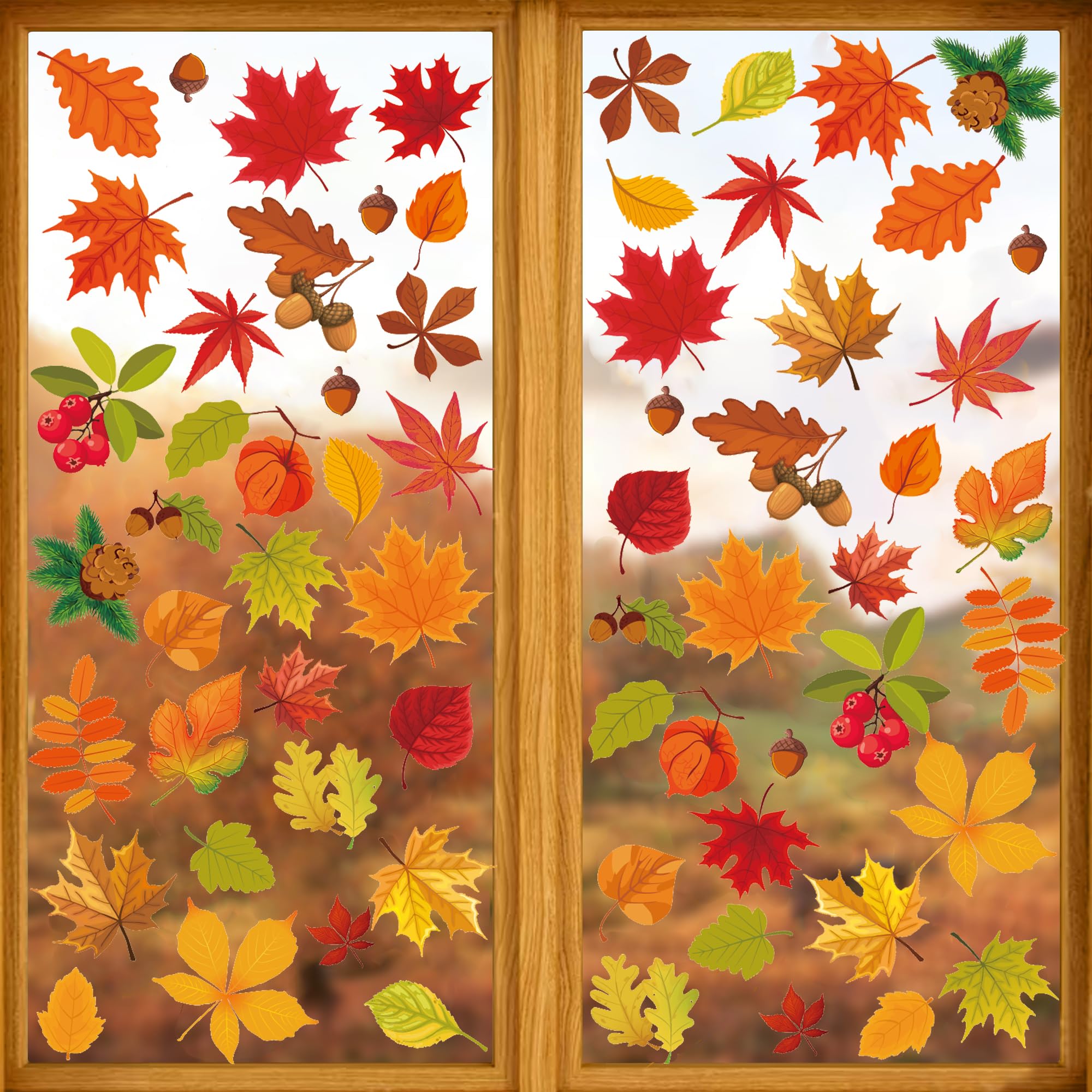 Fall Window Clings - 6 Sheets Autumn Maple Leaf Window Clings for Glass Windows Thanksgiving Windows Decals Stickers for Home Of