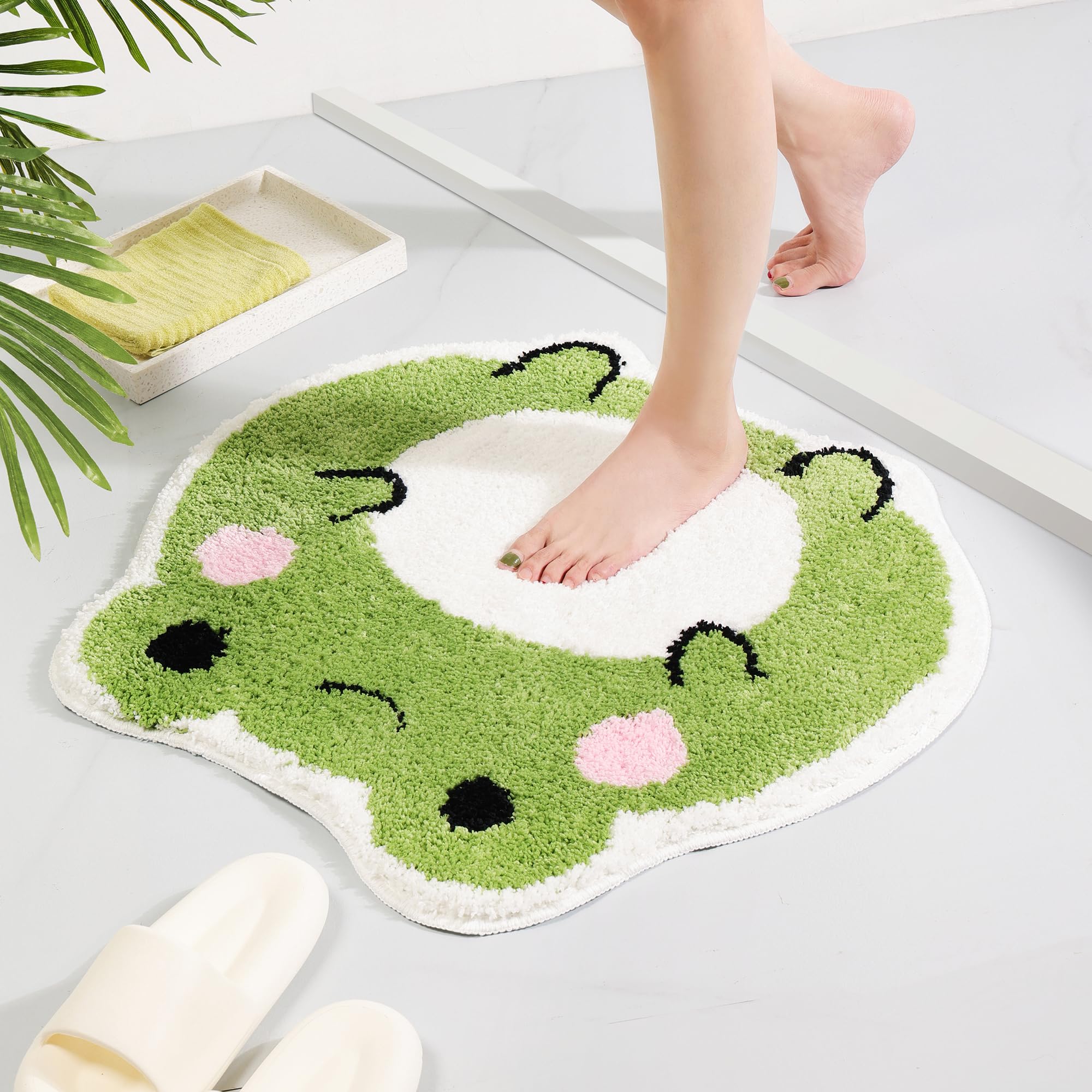 Panstar Cute Bath Mat Non Slip Frog Bath Rug For Bathroom, Luxury Absorbent Bathroom Mats, Fun Animal Shaped Shaggy Shower Rugs