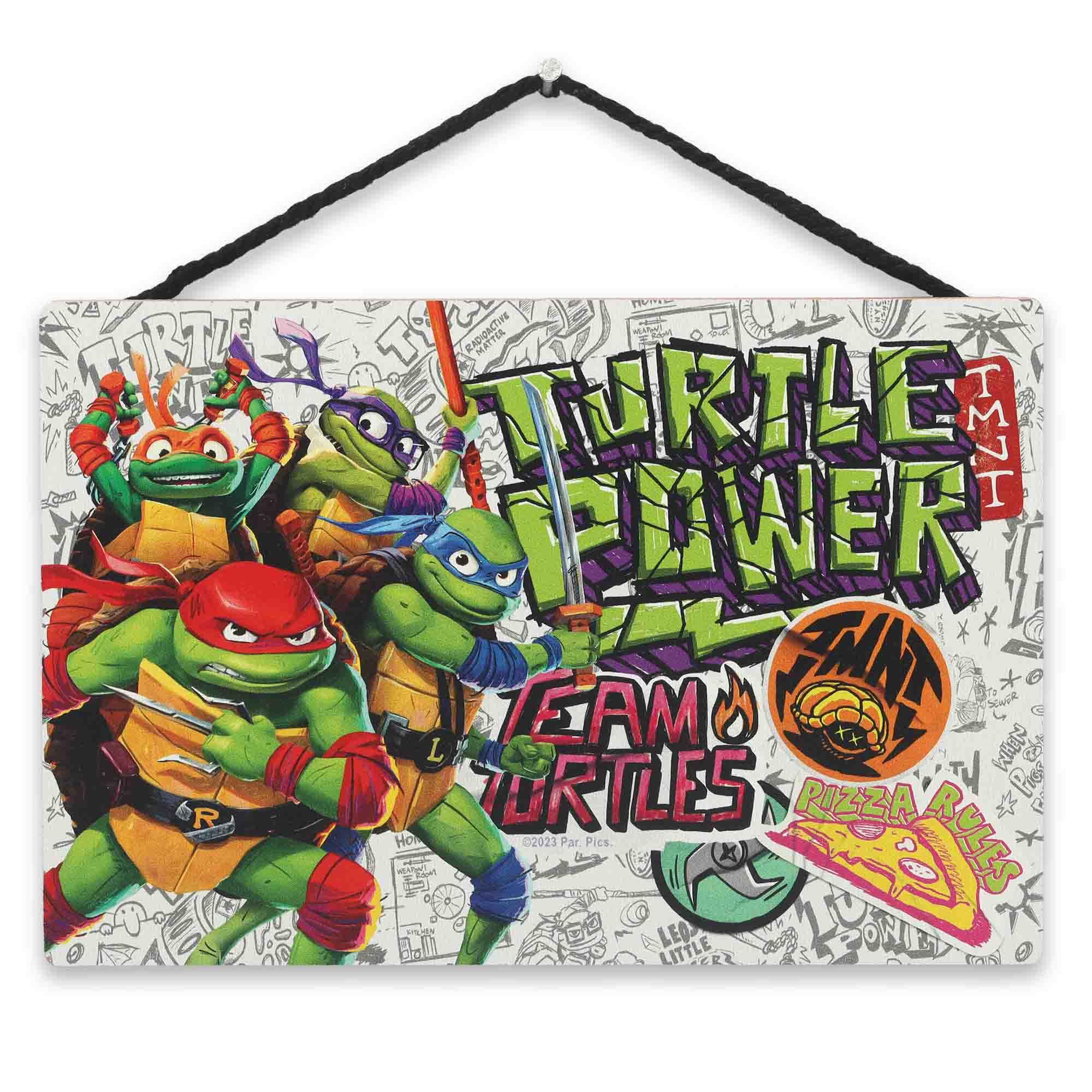 Teenage Mutant Ninja Turtles Turtle Power Hanging Wood Wall Decor - Fun TMNT Sign for Kids Bedroom, Man Cave or Movie Room