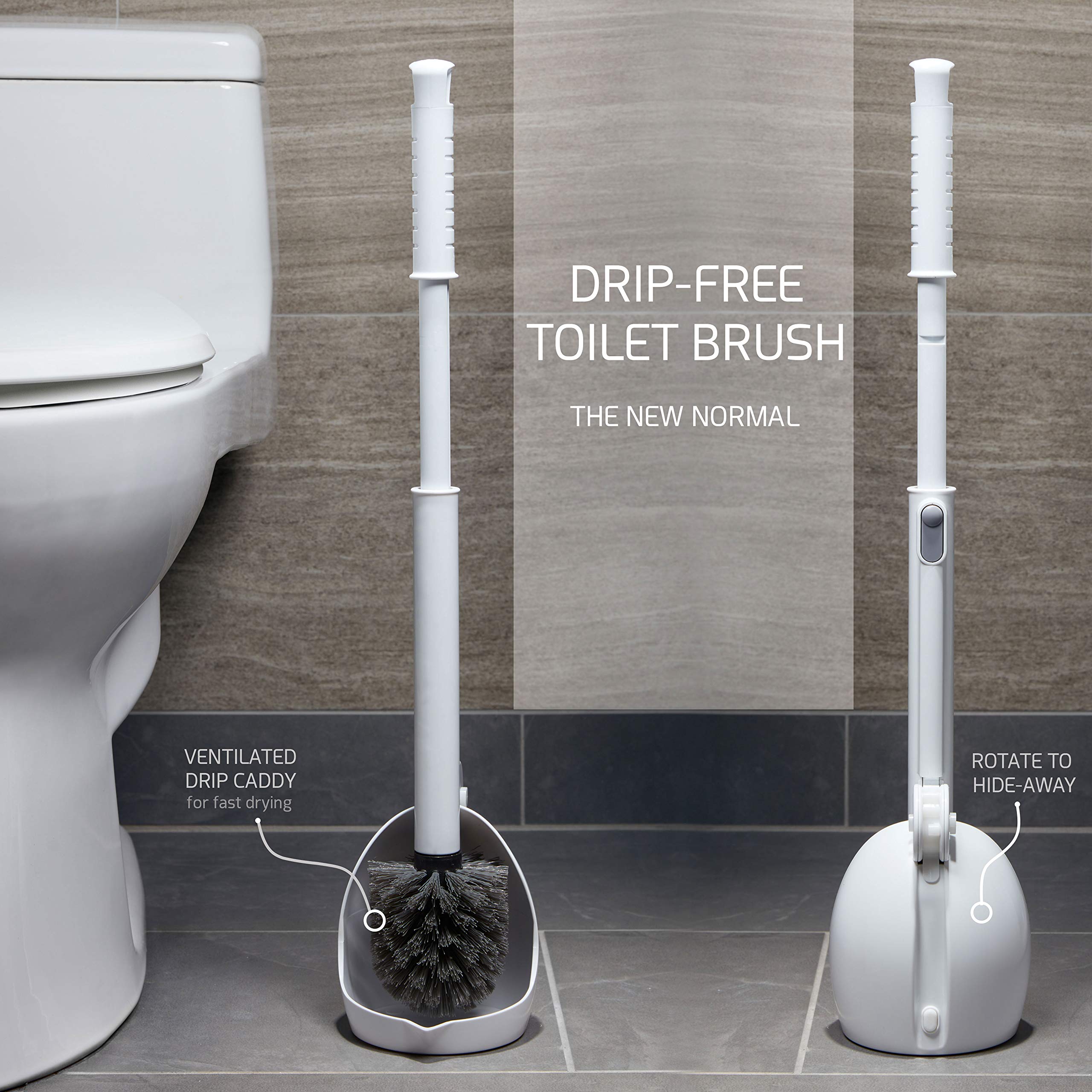 Elypro Drip-Free Toilet Brush With Holder - Hygienic White Bathroom Bowl Cleaner, Portable Scrubber With Unique No-Drip Caddy, I