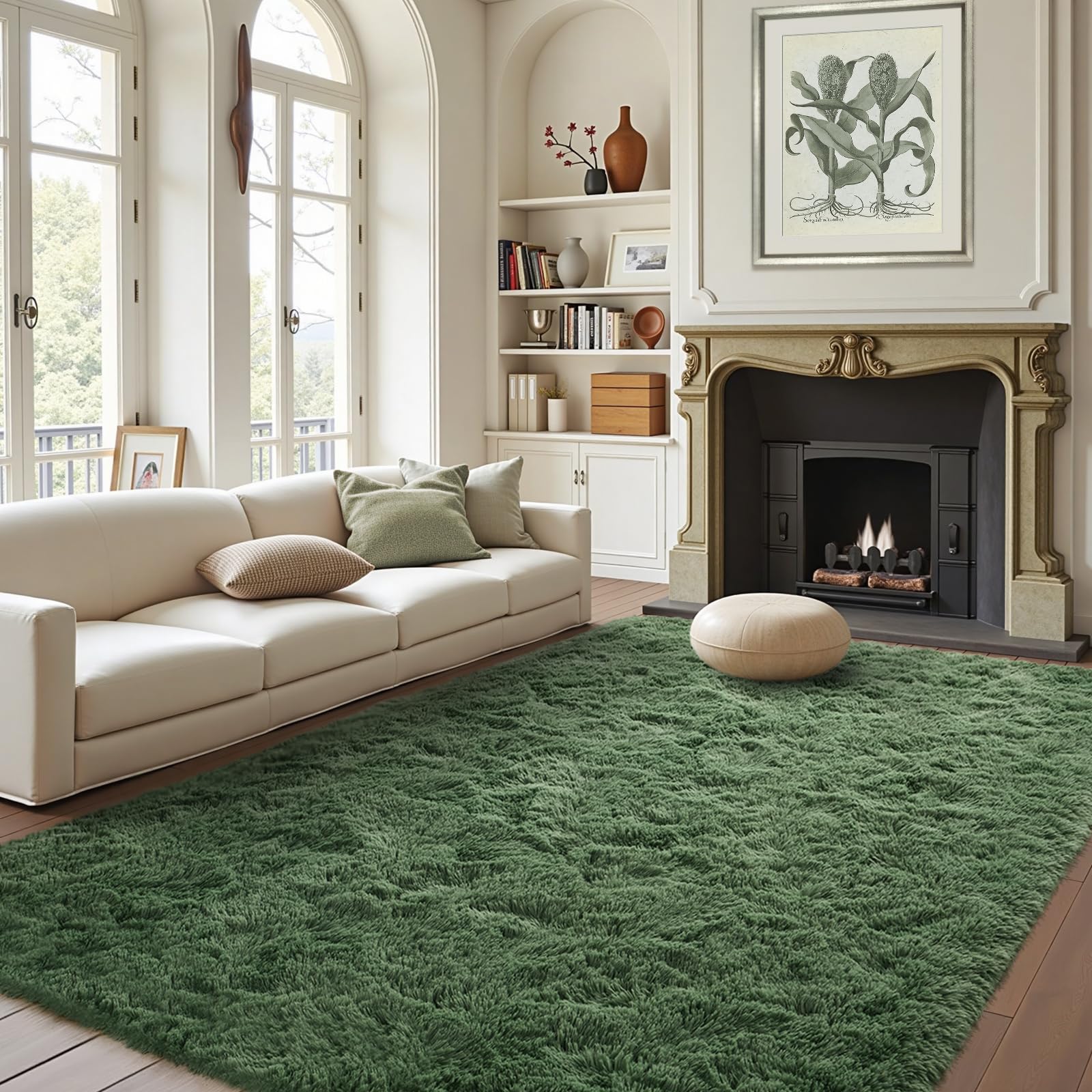 5x8 Ft Green Rugs for Bedroom Living Room, Soft Modern Indoor Fuzzy Shaggy Area Rug, Non-Slip Fluffy Furry Rug for Teen Girls an