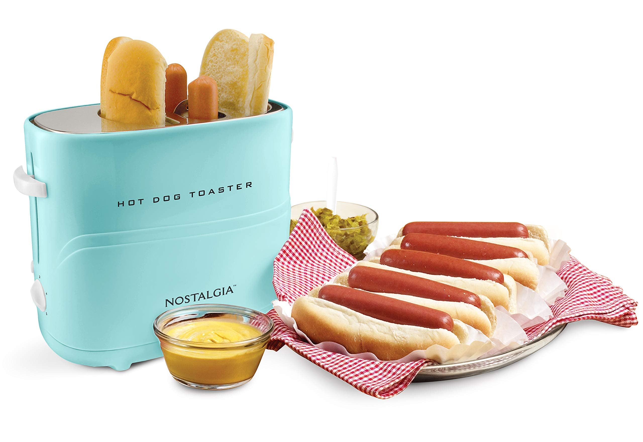Nostalgia Pop-Up 2 Hot Dog And Bun Toaster With Mini Tongs, Works With Chicken, Turkey, Veggie Links, Sausages And Brats