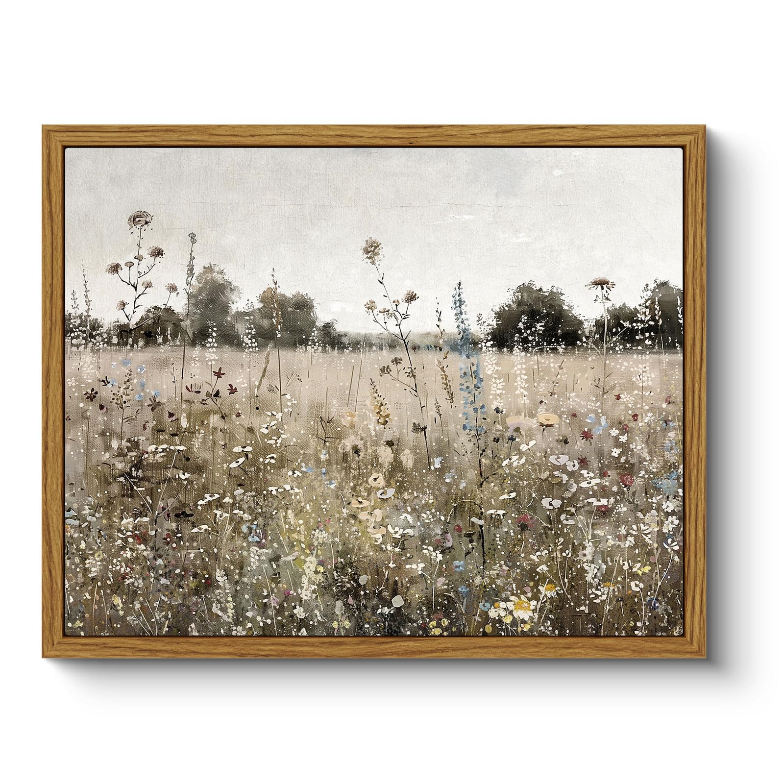 Arpeotcy Vintage Framed Canvas Wall Art, 8X10Inch, Classical Wildflowers Field Sky Farmhouse Pictures Wall Decor, Art Prints For