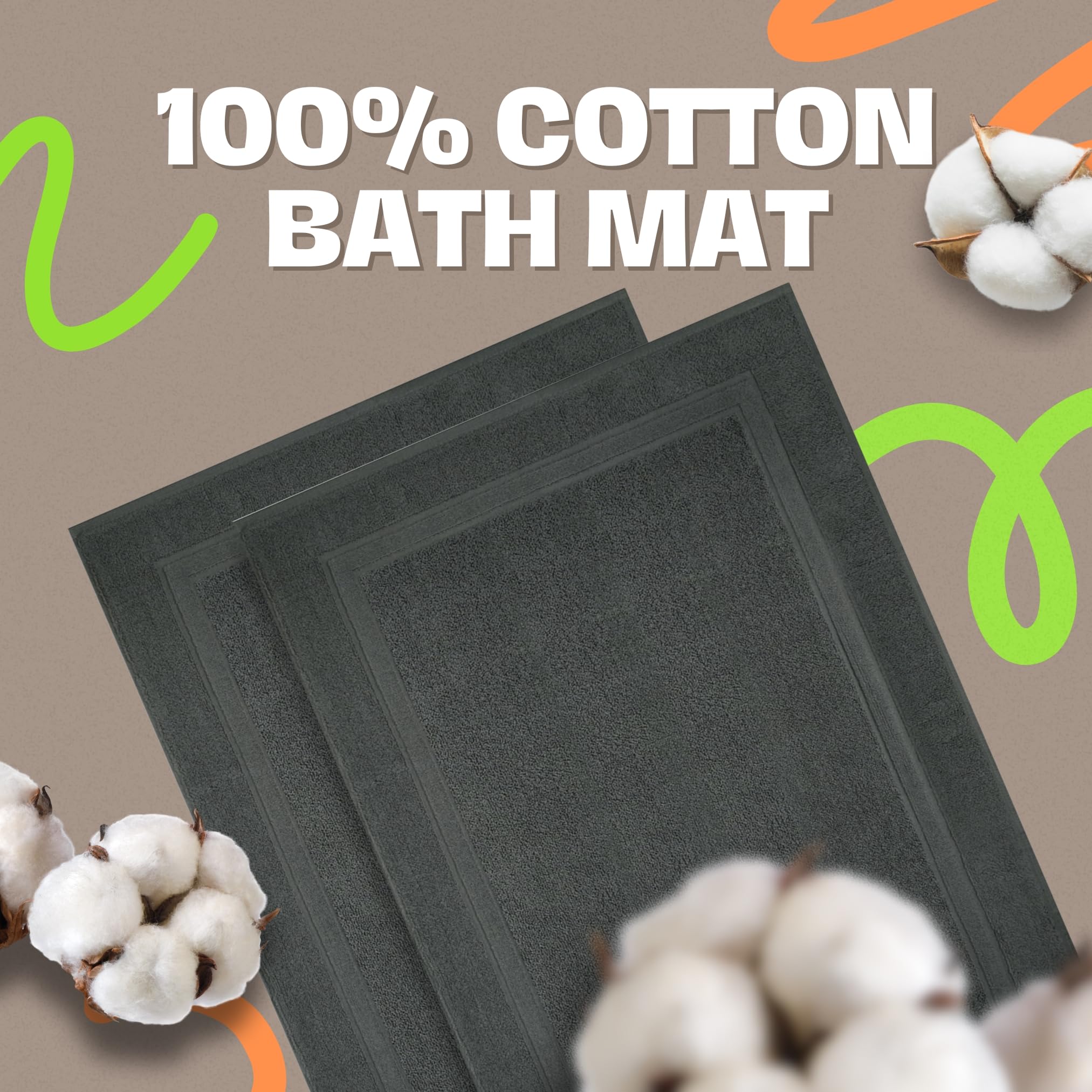 Infinitee Xclusives Premium Cotton Banded Grey Bath Mats - Pack of 2  22x34 Inches [Not a Bathroom Rug] Ultra Soft and Super Absorbent Floor Mat  Machine Washable Bath Mat for Bathroom