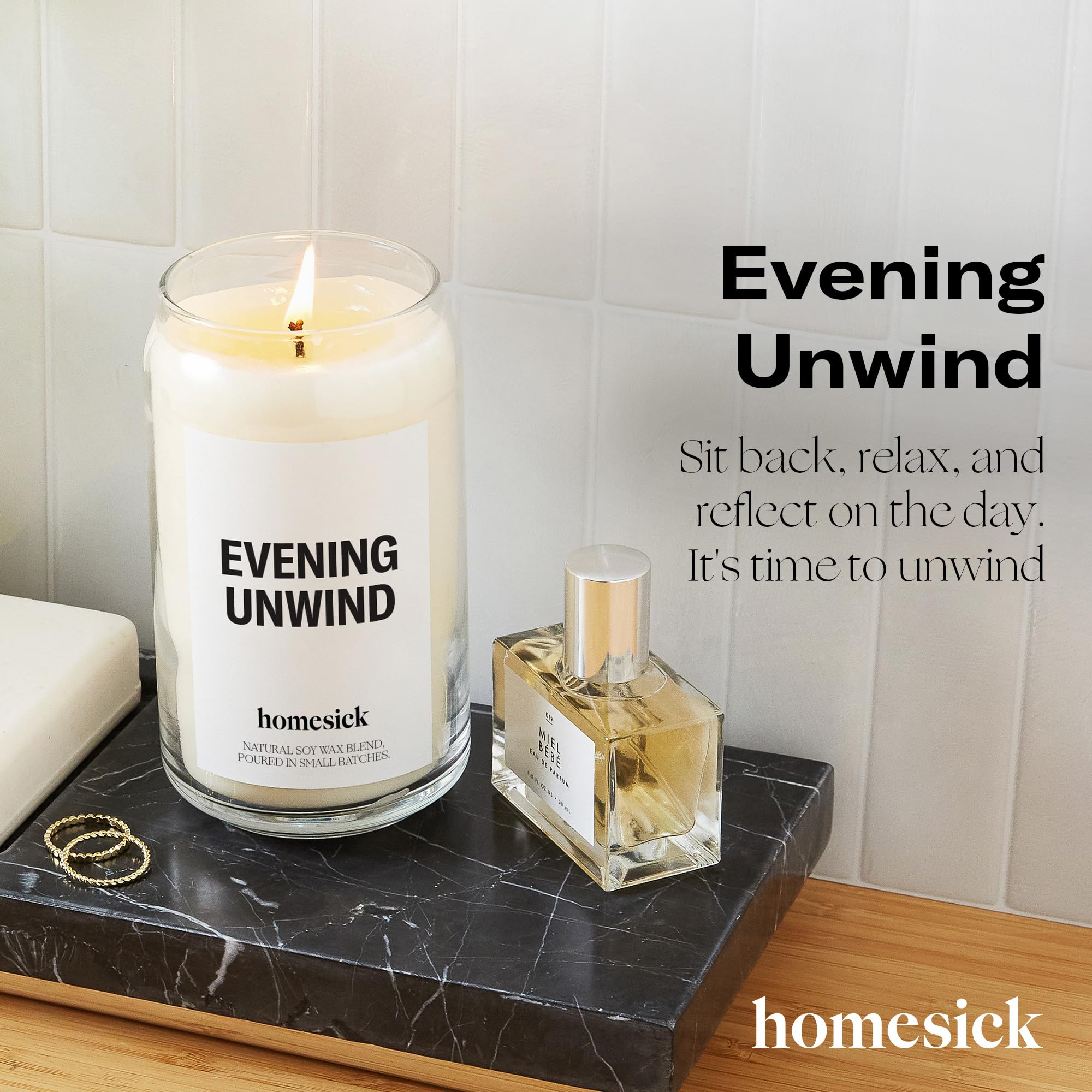 Homesick Scented Candles for Home (Evening Unwind) - 13.75 oz Long-Lasting Natural Soy Wax Blend Jar Candle Gifts for Women & Me