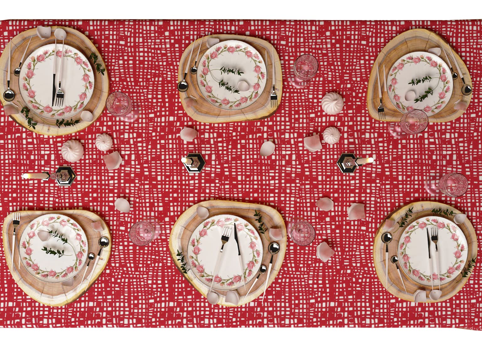 Table Cloth - Nest Red, 100% Cotton Rectangular Table Cover, Size 60X102 Inch. For Kitchen, Dining, Tabletop, Decoration, Partie