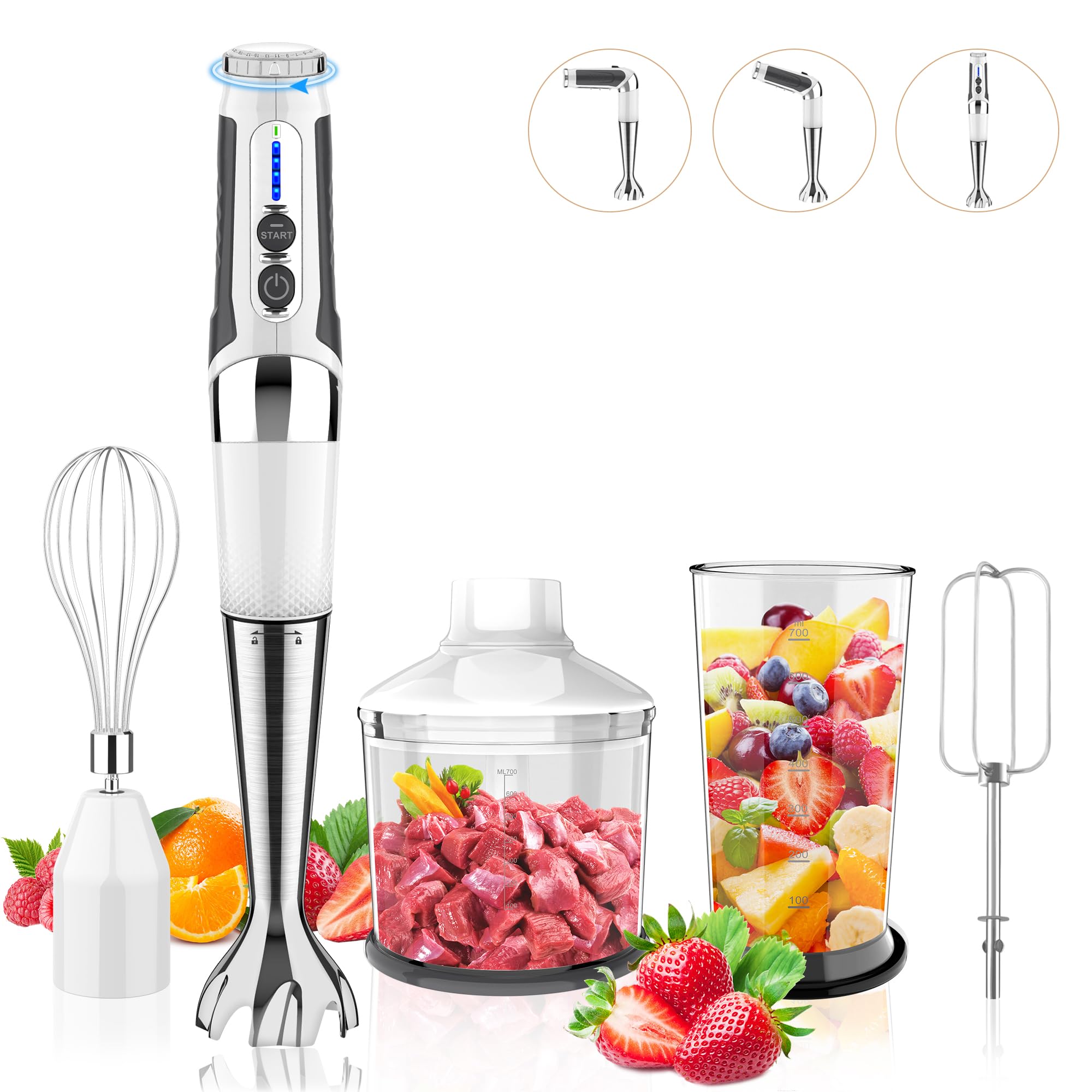 Toogel Cordless Immersion Blender, 4-in-1 Electric Hand Blender with 21-Speed & 3-Angle Adjust, USB Rechargeable, BPA-Free & Dis