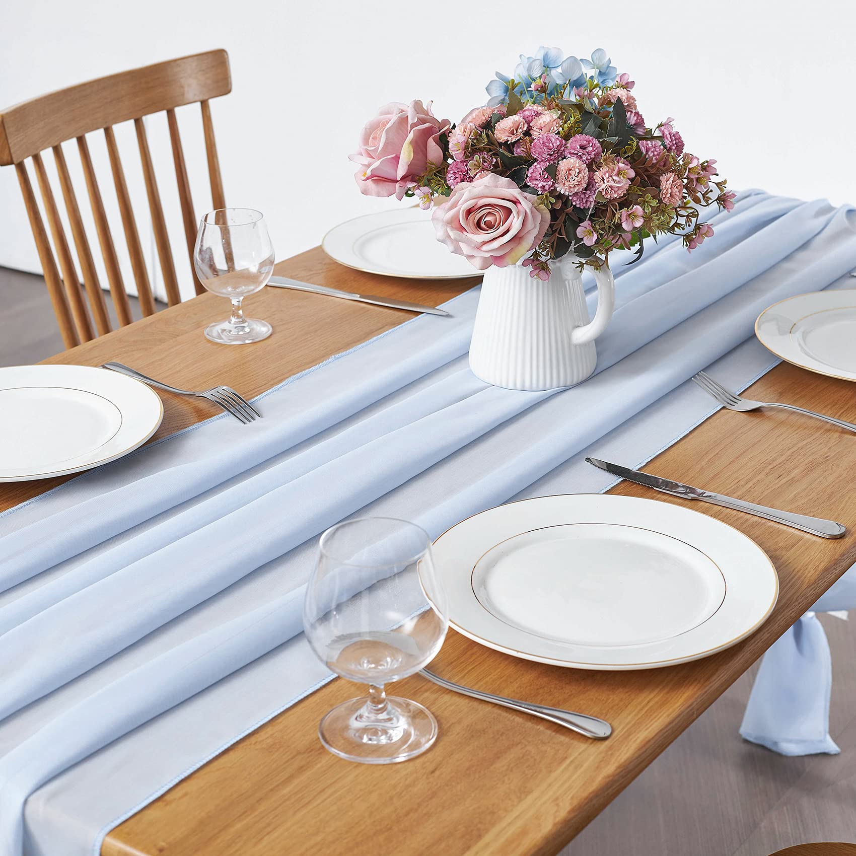 2 Pack 10Ft Baby Blue Chiffon Table Runner Sheer 29X120 Inch For Romantic Wedding Decor Bridal & Baby Shower Birthday Rustic Par