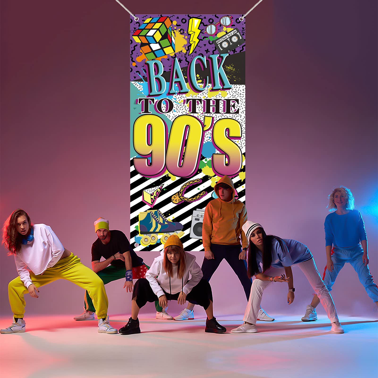 90S Themed Door Banner Party Decorations For Adults, 90'S Hip Hop Theme Graffiti Birthday Door Backdrop Party Supplies, Back To