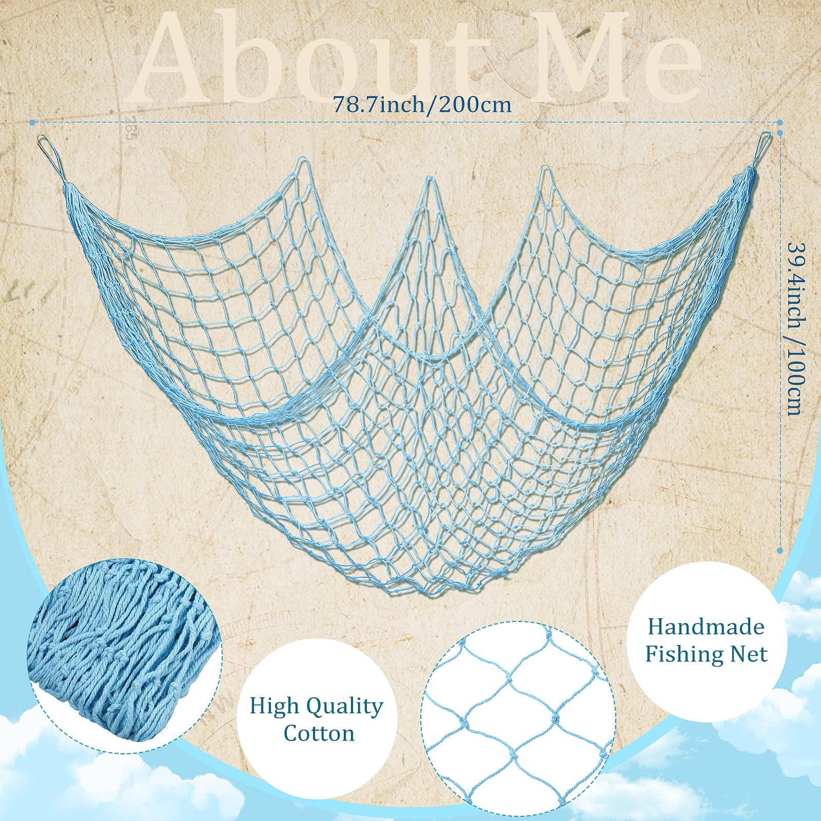 6 Pack Natural Fish Net Decorative Cotton Fishnet for Pirate, Mermaid, Nautical, Hawaii Luau, Ocean Themed Wall Hanging Beach Ba