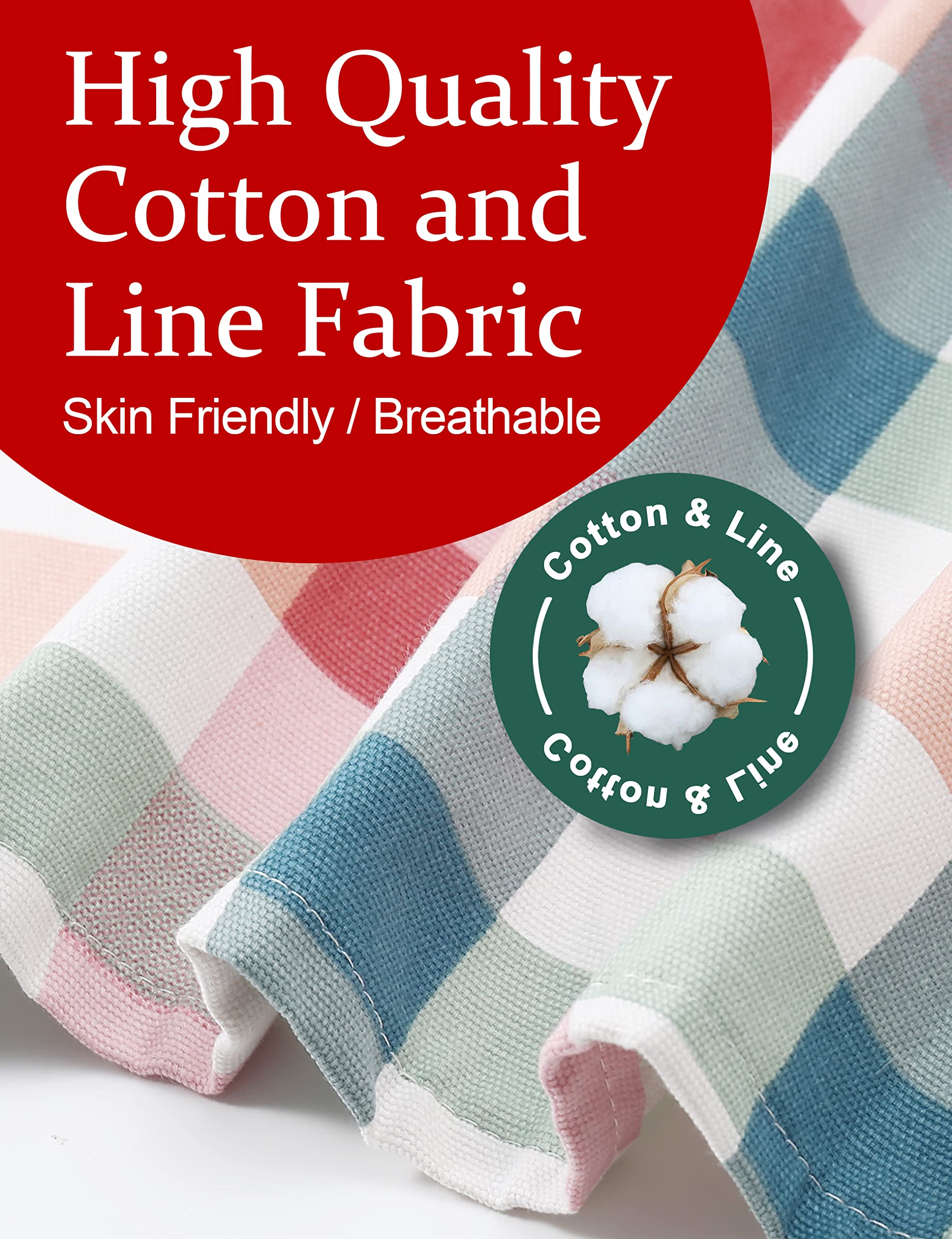 Cotton Linen Baking Plus Size Aprons For Women With Pockets Kitchen Cooking Pink Grid