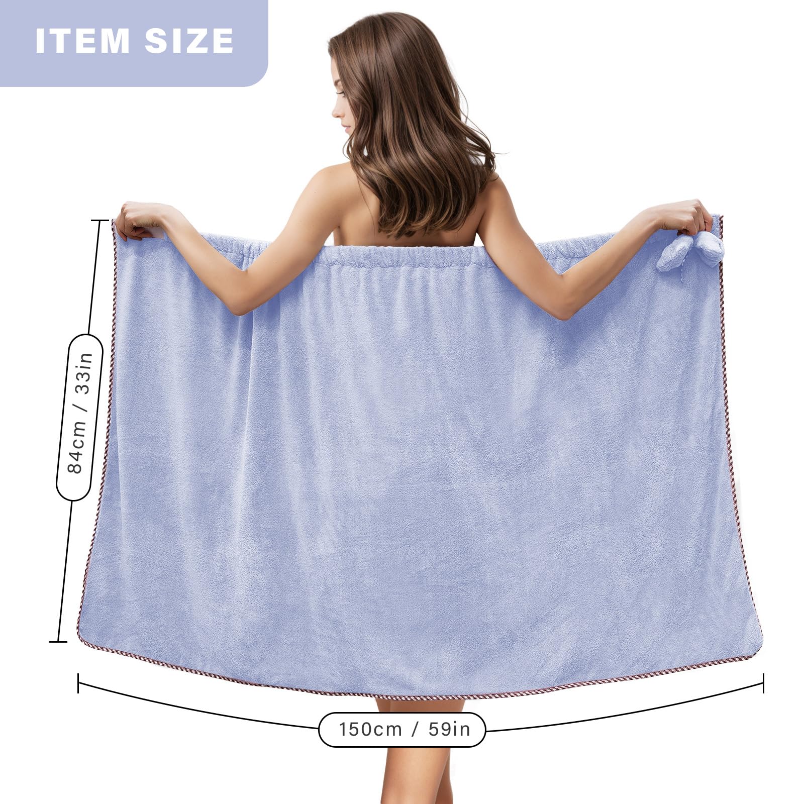 GOSCHE Bath Wrap for Women  Adjustable Shower Wrap Towel with Home Hotel Bath Towel Nightgown for Sauna Beach Pool Gym Travel - Blue XL