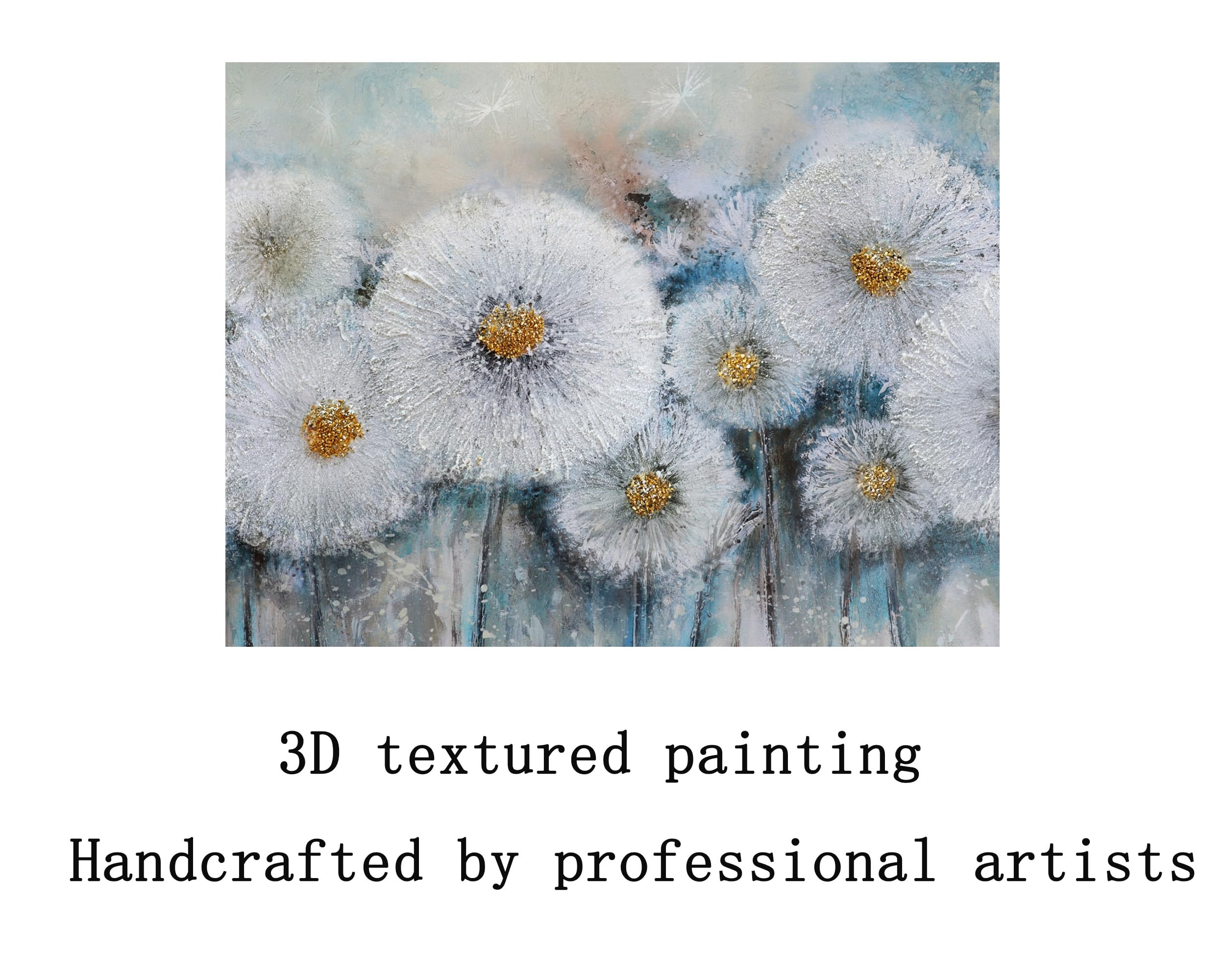 Acocifi Dandelion Painting White Flowers Abstract Canvas Textured Florals Picture, Spring Farmhouse Wall Art Print Artwork Frame