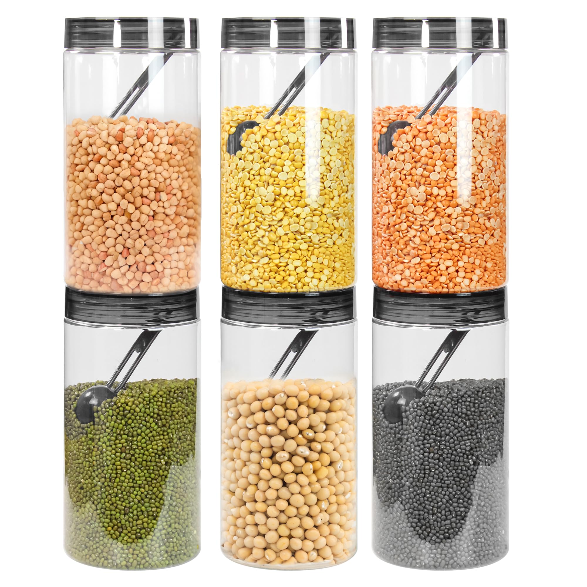 Pearlpet Tiffany Plastic Containers For Kitchen Storage | Plastic Container Set With Spoon | Bpa-Free, Stackable Jars | Black,14
