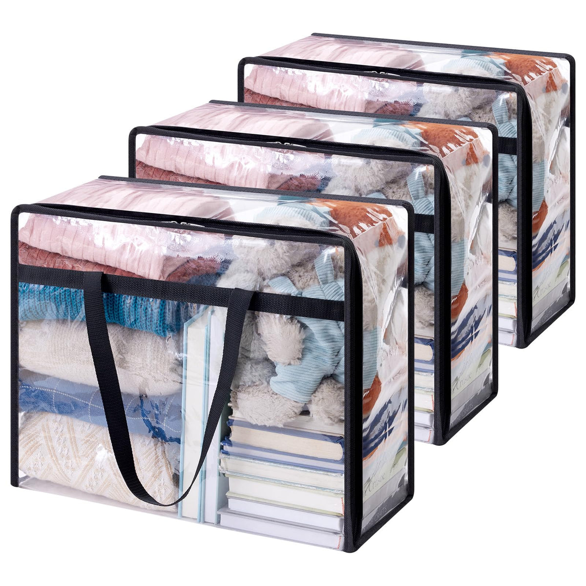 Lifewit 3 Pack Clear Clothes Storage Bags, 40L Plastic Blanket Storage Bags, Vinyl Foldable Moving Bags with Zipper, Closet Orga