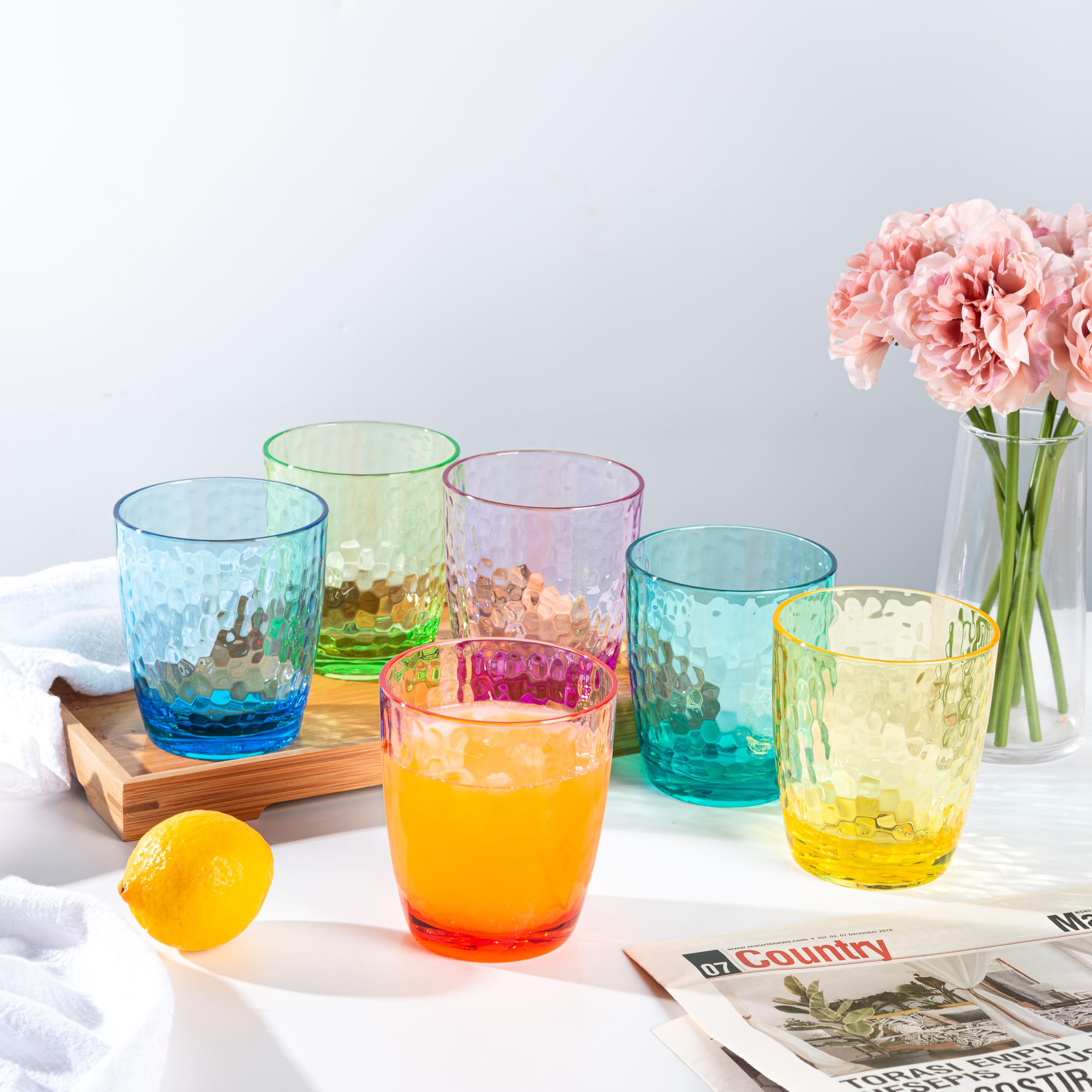 Koxin-Karlu Hammered 15-Ounce Plastic Tumbler Acrylic Glasses, Set Of 6 Multicolor