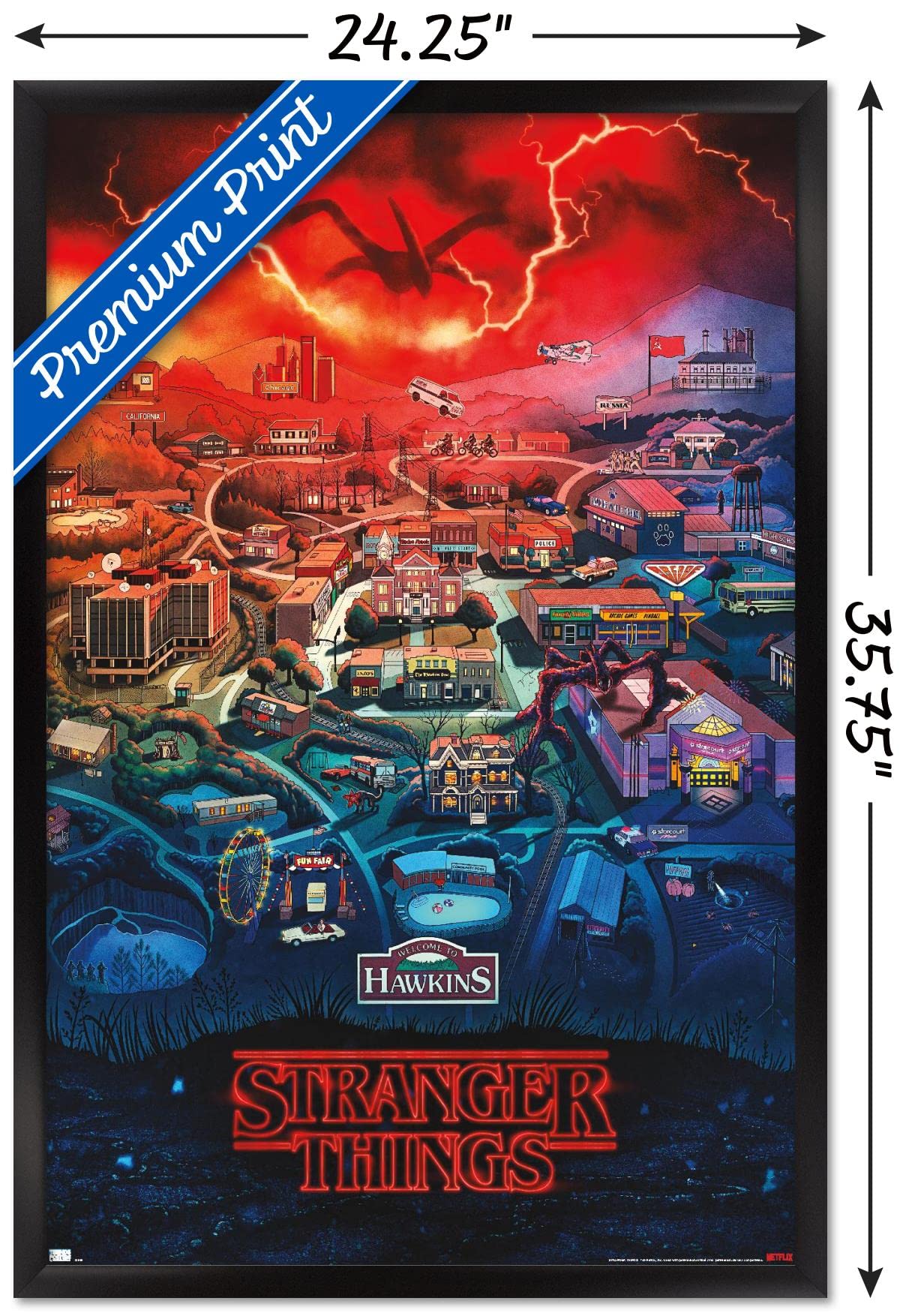 Trends International Netflix Stranger Things: Season 4 - Hawkins, Indiana Wall Poster, 22.375'' X 34'', Black Framed Version