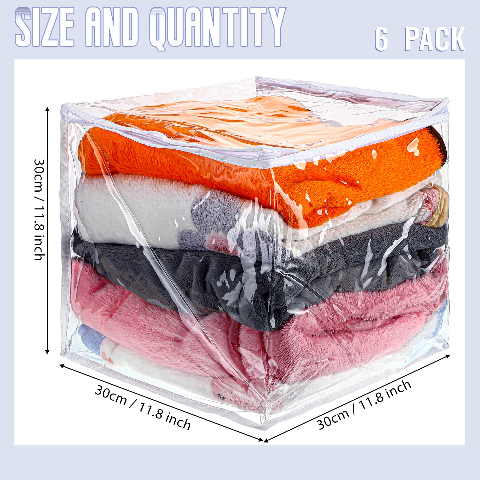 6 Packs Clear Zippered Storage Bags Sweater Storage Bags Plastic Storage Bags for Blankets Clothes Bed Sheet Organizer with Zipp