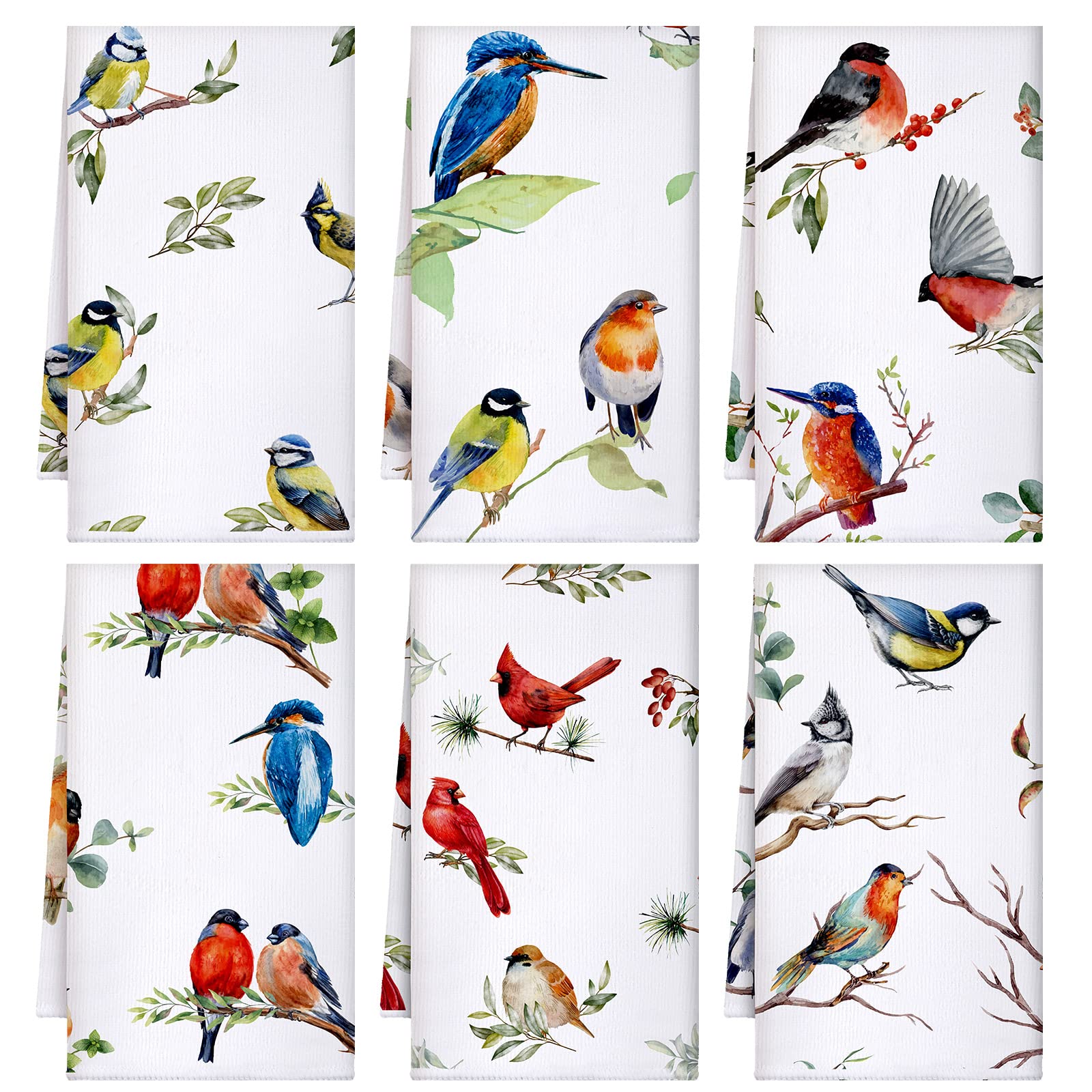 Set of 6 Birds Kitchen Towels Hummingbird Tea Towels Absorbent Dish Towels Birds on Branch 24 x 16 Inches Kitchen Gifts Cardinal