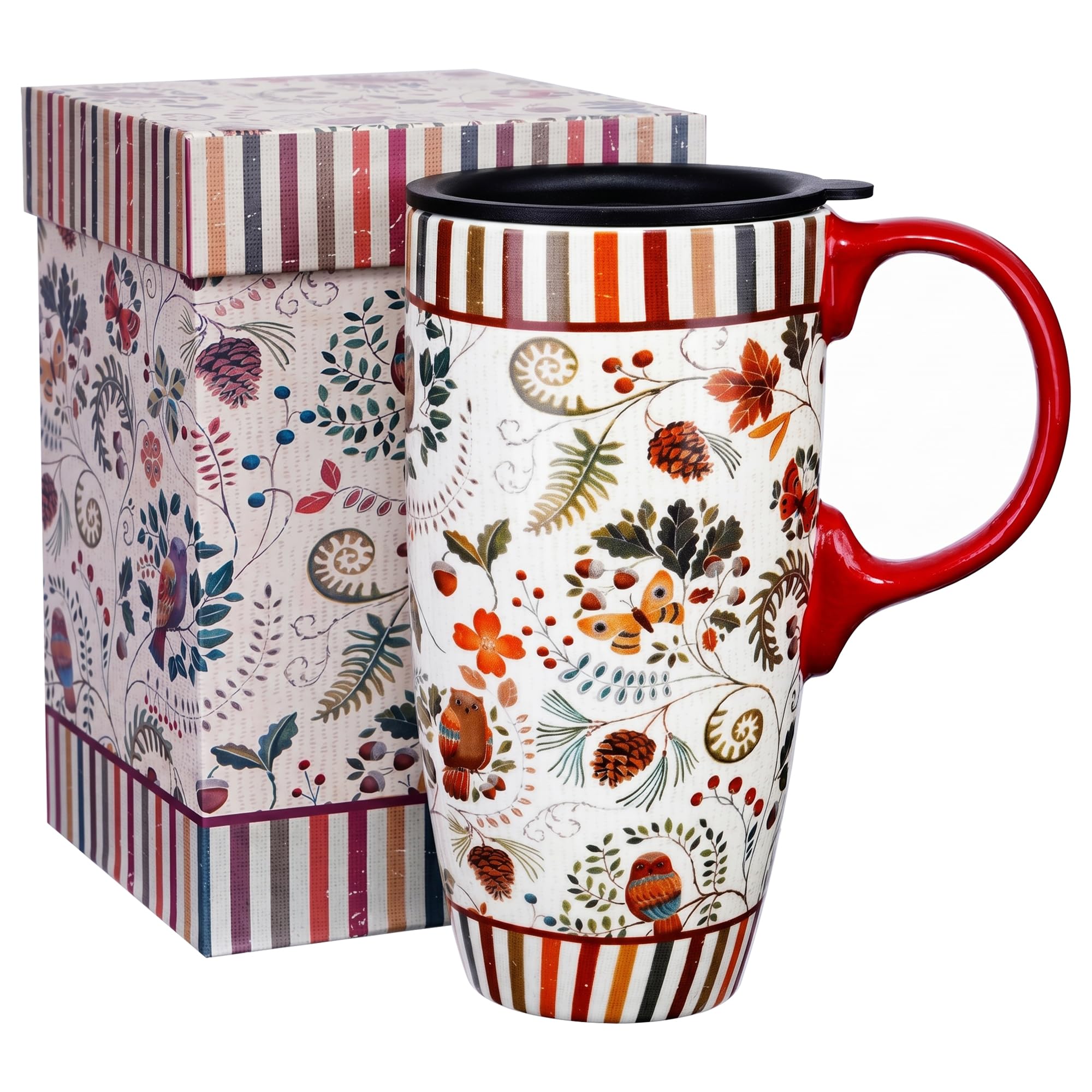 Topadorn 17oz Ceramic Travel Mug with Lid & Handle, Ceramic Coffee Mug