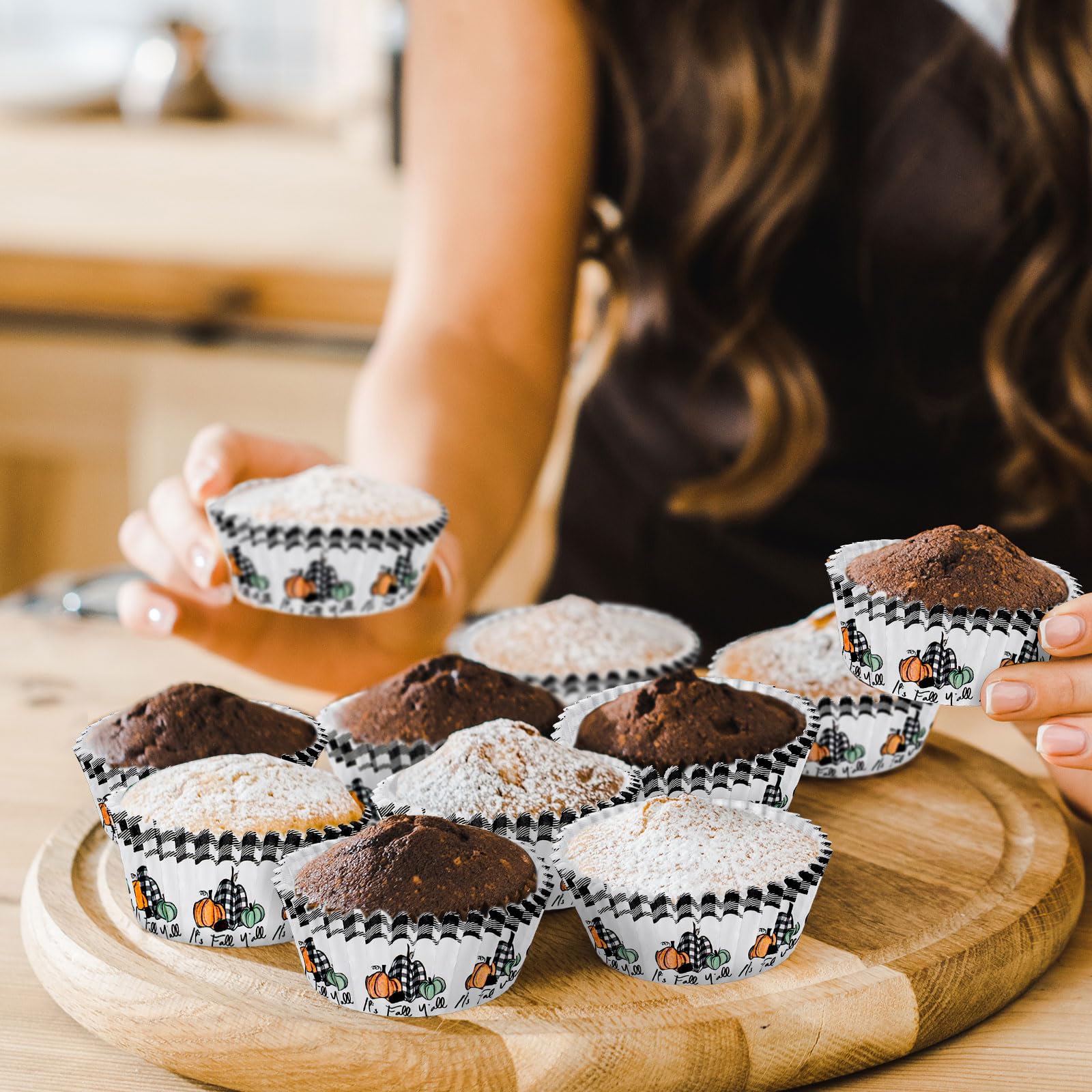 Whaline 600Pcs Fall Thanksgiving Cupcake Liners It'S Fall Y'All Cupcake Wrappers Plaid Pumpkin Baking Cups Autumn Muffin Baking