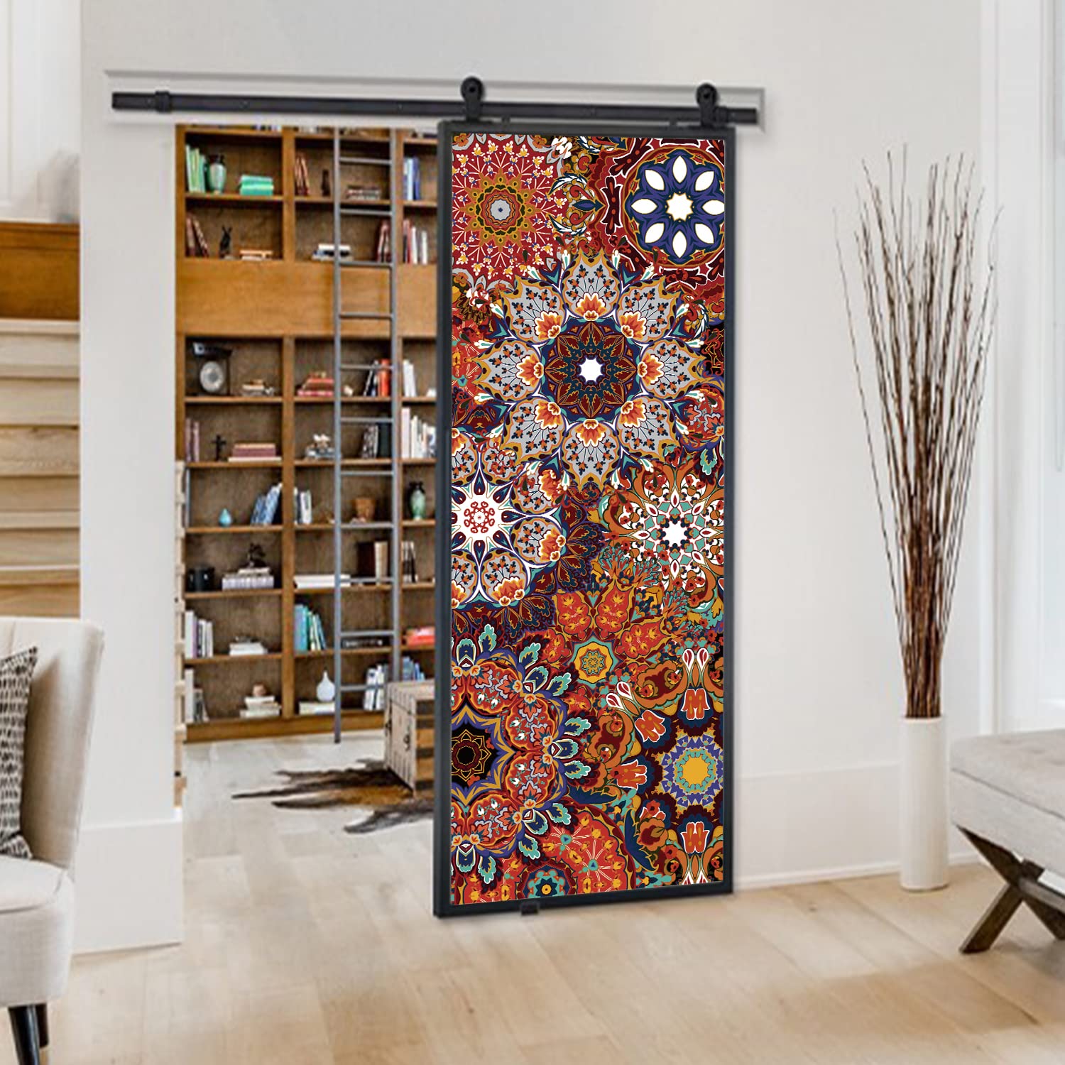 funlife Peel and Stick Door Wallpaper Mural Decal for Bedroom Living Room 15.19 x78.74 2pc Aesthetic Overlap Multicolour Mandala