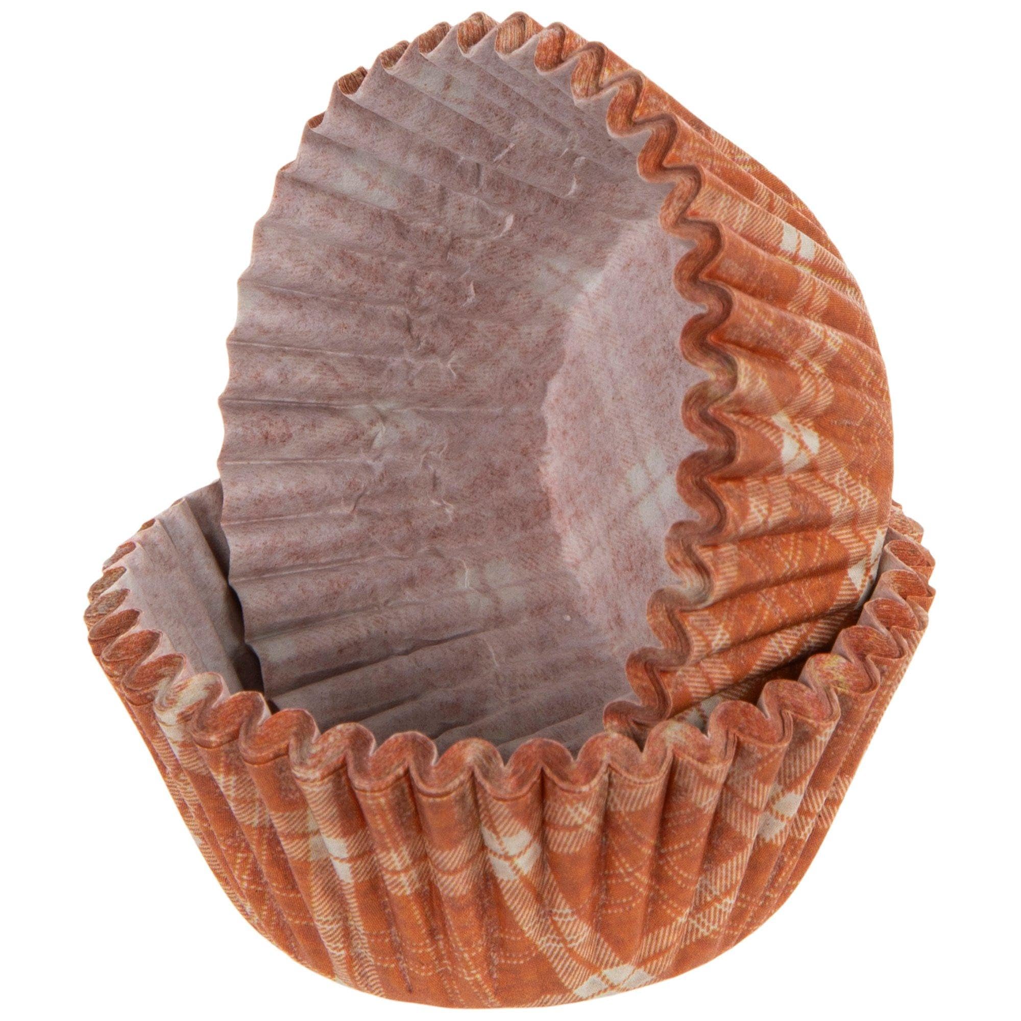 Autumn Tiny Baking Cups - Orange Plaid Paper Liners For Cupcakes, Muffins - Small- 100 Count