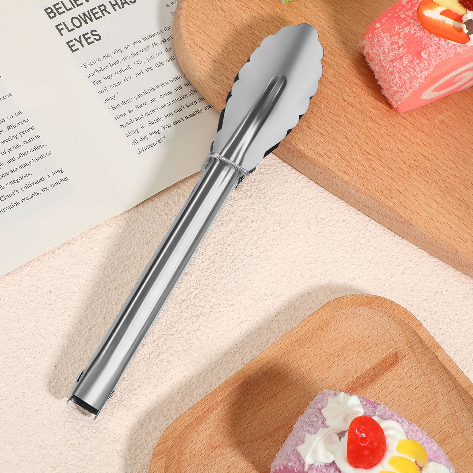Seewey Set Of 50 Stainless Steel Serving Tongs 7 Inch Cooking Tongs With Sliding Rings Small Clam Shell Metal Tongs Non Slip Foo