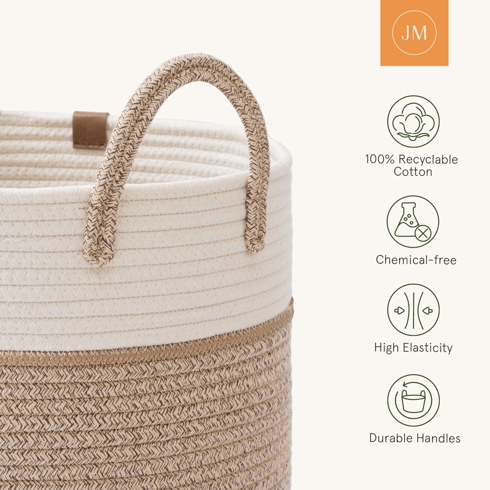 La Jolie Muse Woven Basket Rope Storage Baskets - Tall Cotton Basket, Laundry Basket For Blanket, Kids Toy, Nursery Clothes Hamp