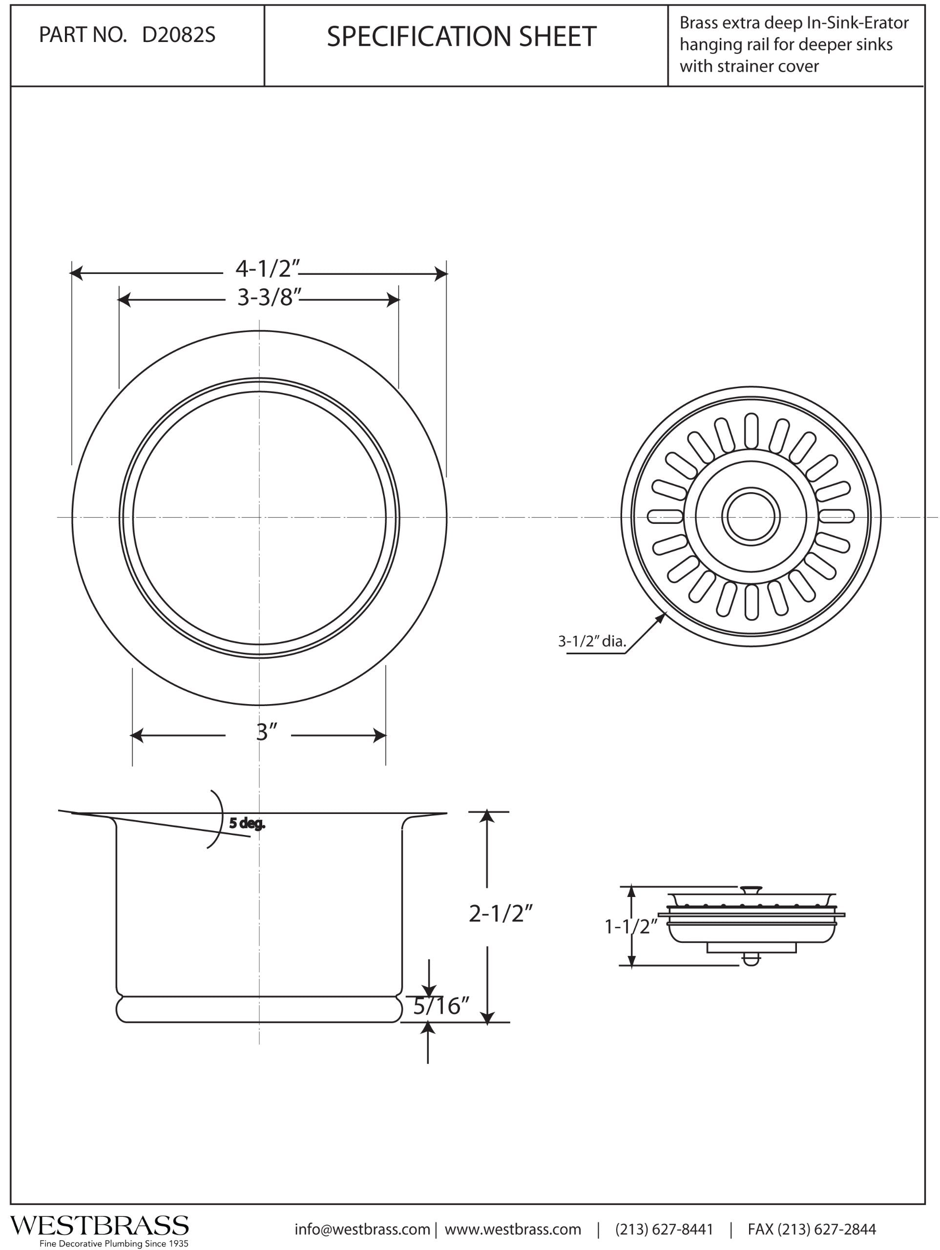 Westbrass D2082S-12 Waste Disposal Flange And Strainer, Oil Rubbed Bronze
