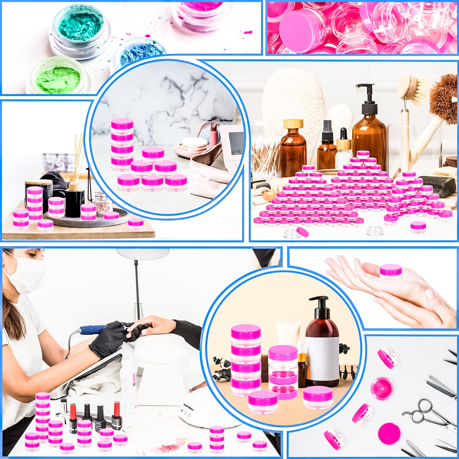Motbach 100 Pcs 5G Empty Plastic Containers With Pink Lids,Mini Makeup Sample Containers, Small Sample Pot Jars Round Cosmetic J