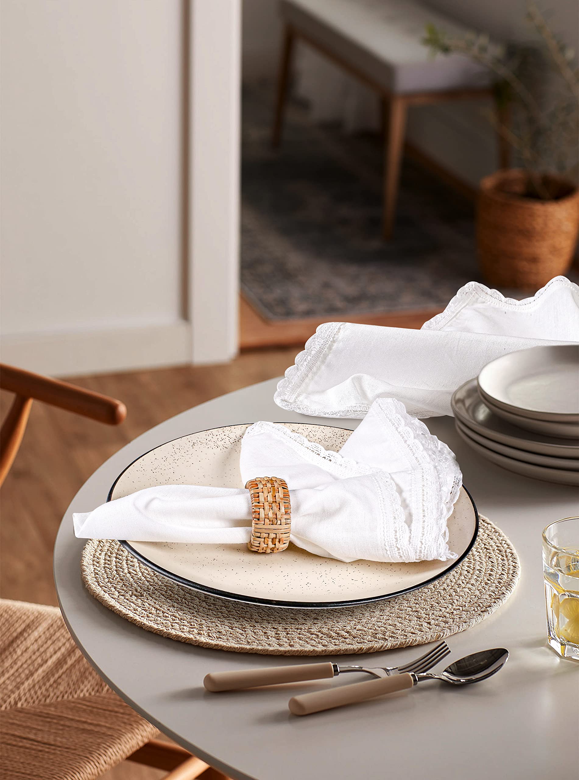 Cloth Dinner Napkins With Lace -Flax Cotton -White Color,20X20,Wedding Napkins,Cocktails Napkins,Dinner Napkins,Decorative Napki