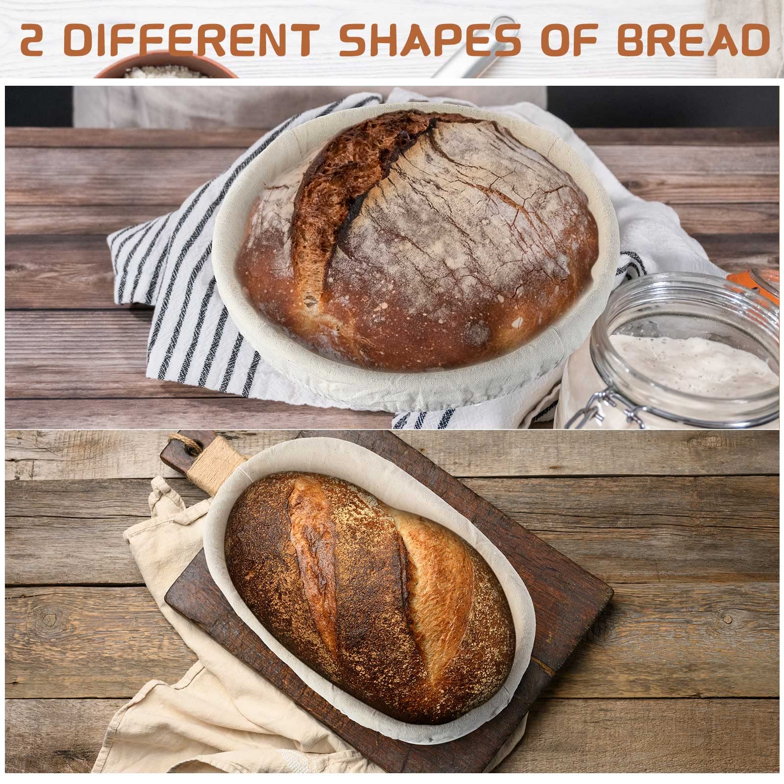 Nuanchu 4 Pcs Proofing Basket 9 Inch Round Bread Proofing Basket 10 Inch Oval Rattan Bread Basket Baking Bowl For Sourdough Brea